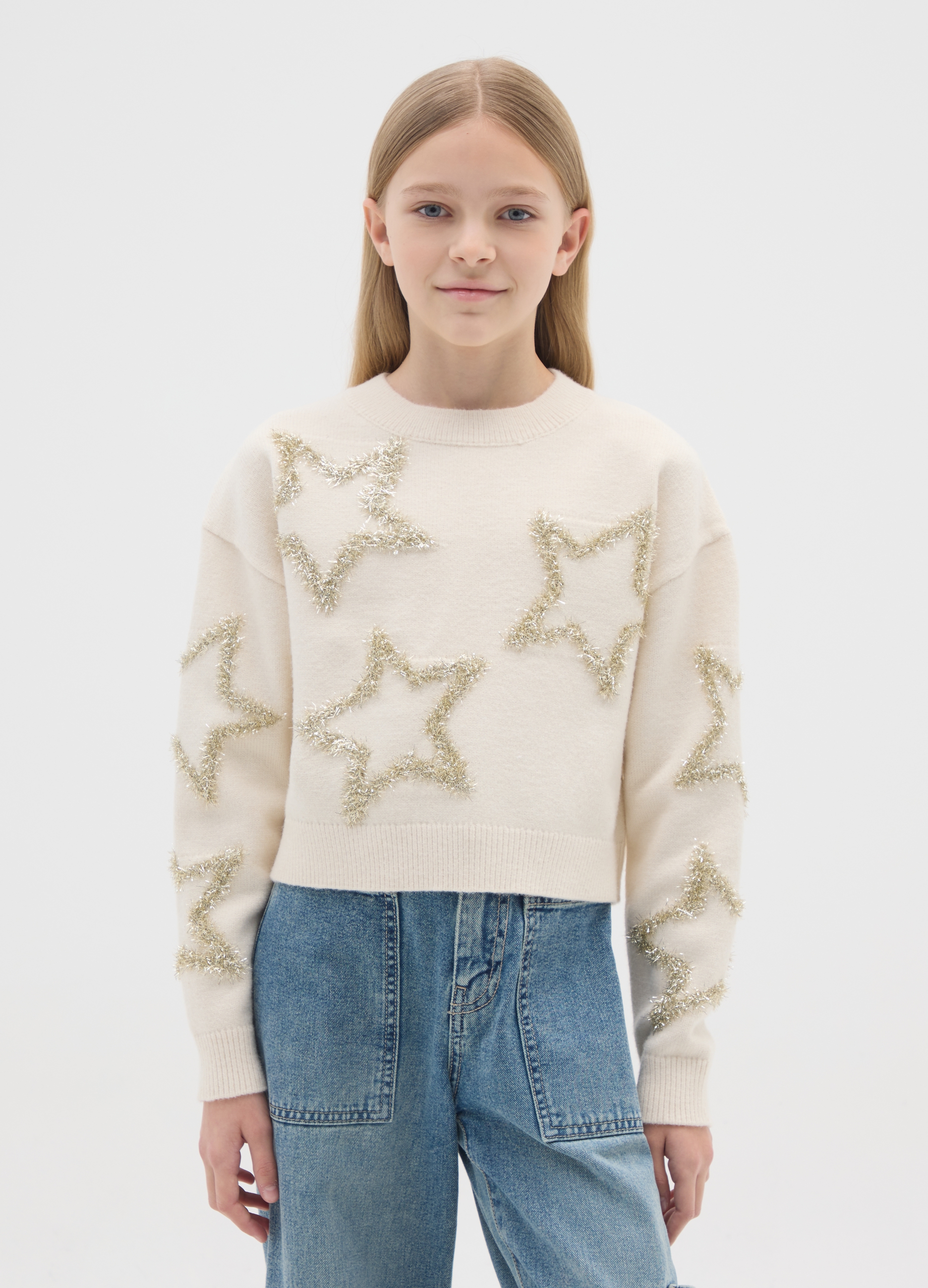 OVS KIDS, Maglione Nero Da Ragazza Regular Fit Con Cuori Decorativi, Bambina, Nero, Taglia: 11-12