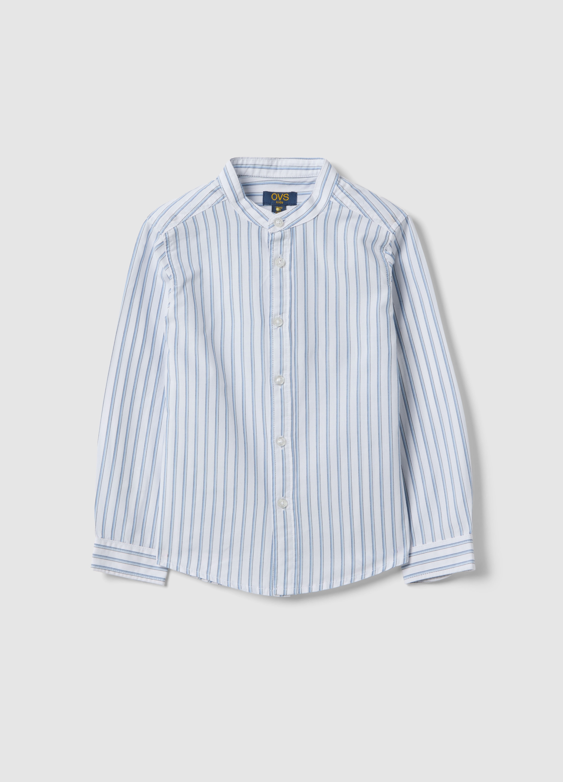 OVS KIDS, Camisa Para Niño De Rayas Multicolor En Algodón Puro De Ajuste Regular, Niño, Blanco/azul claro, Talla: 8-9
