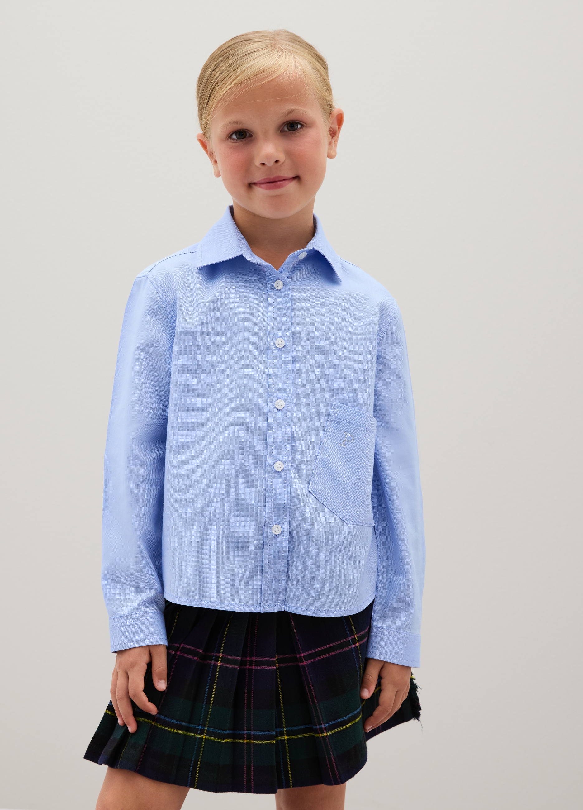 PIOMBO KIDS, Camicia Da Bambina In Puro Cotone Azzurra Regular Fit, Azzurro, Taglia: 10