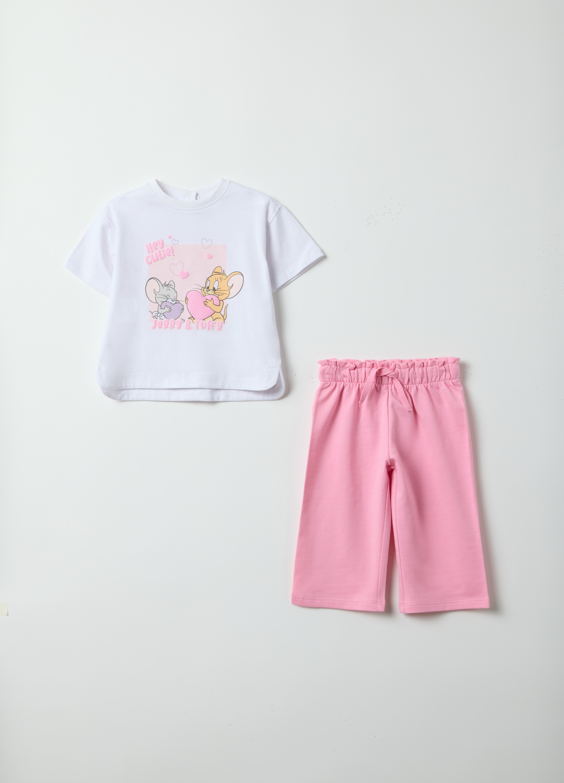 FAGOTTINO, Conjunto Multicolor De Camiseta Y Pantalón En Mezcla De Algodón Para Niñas Ajuste Regular, Niña, Blanco/rosa, Talla: 24-30