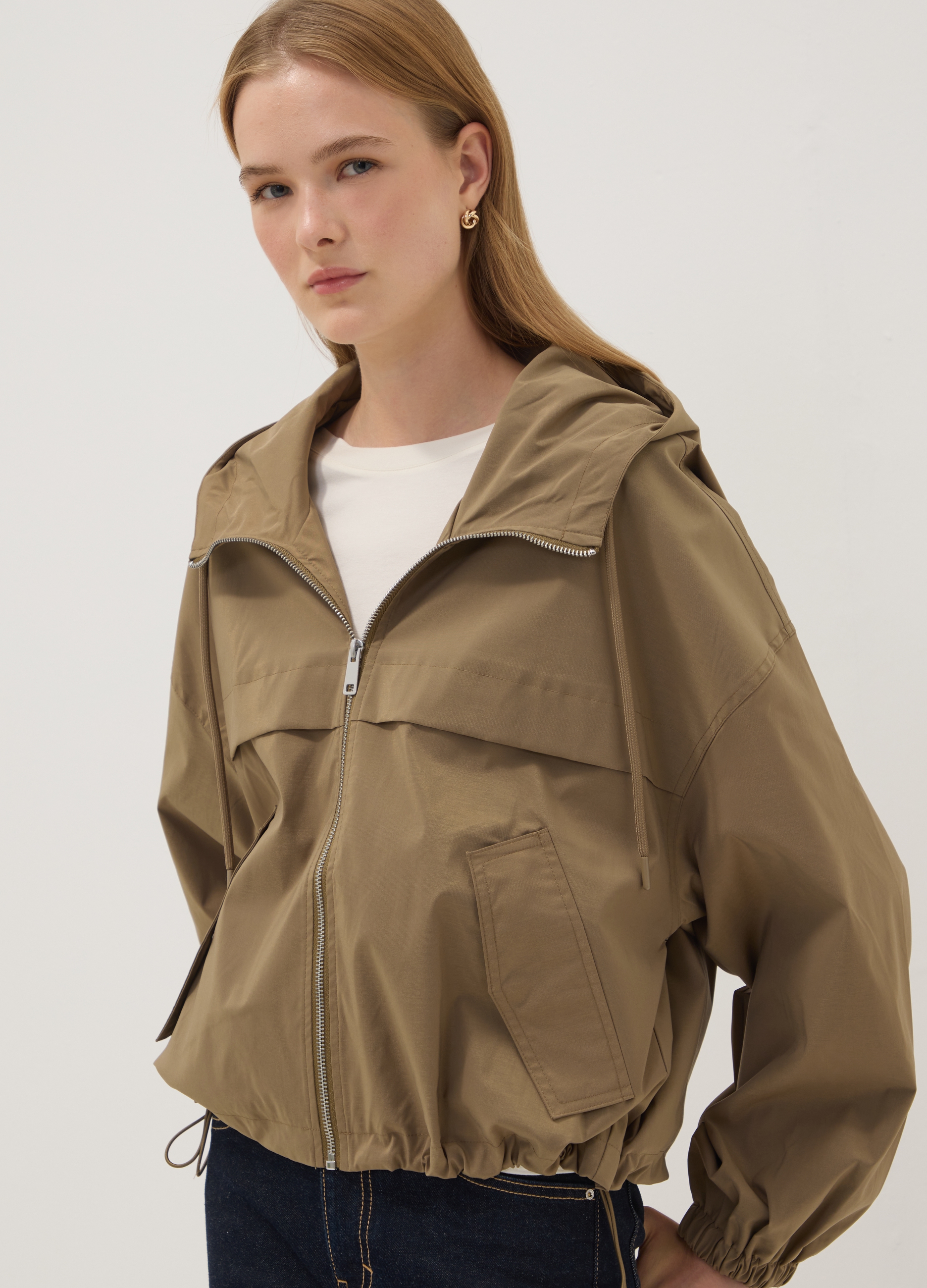 OVS, Giacca Beige Con Cappuccio E Zip, Donna, Beige, Taglia: XS