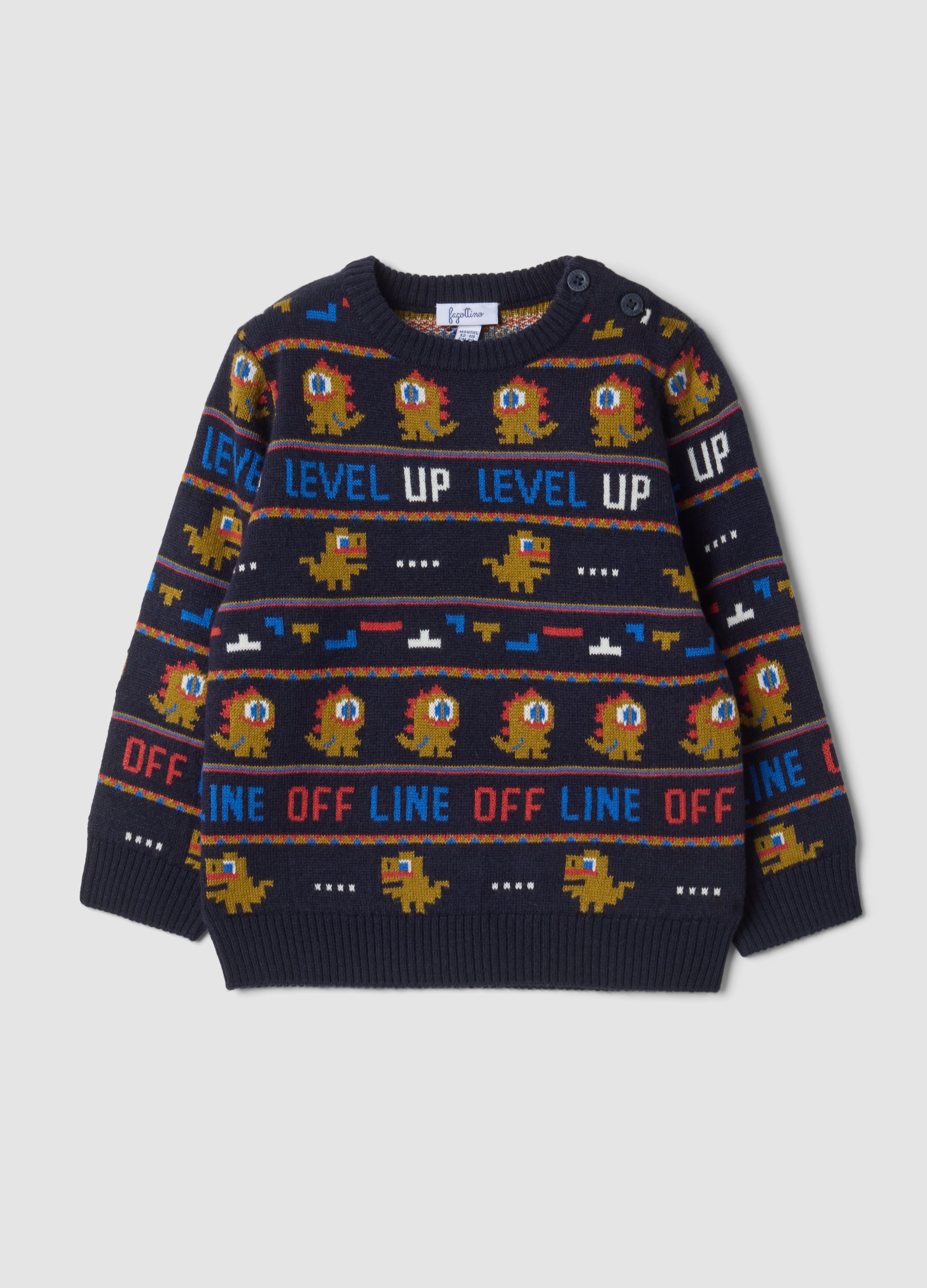 FAGOTTINO, Maglione Blu Girocollo In Maglia Jacquard Regular Fit, Bambino, Multicolor, Taglia: 9-12