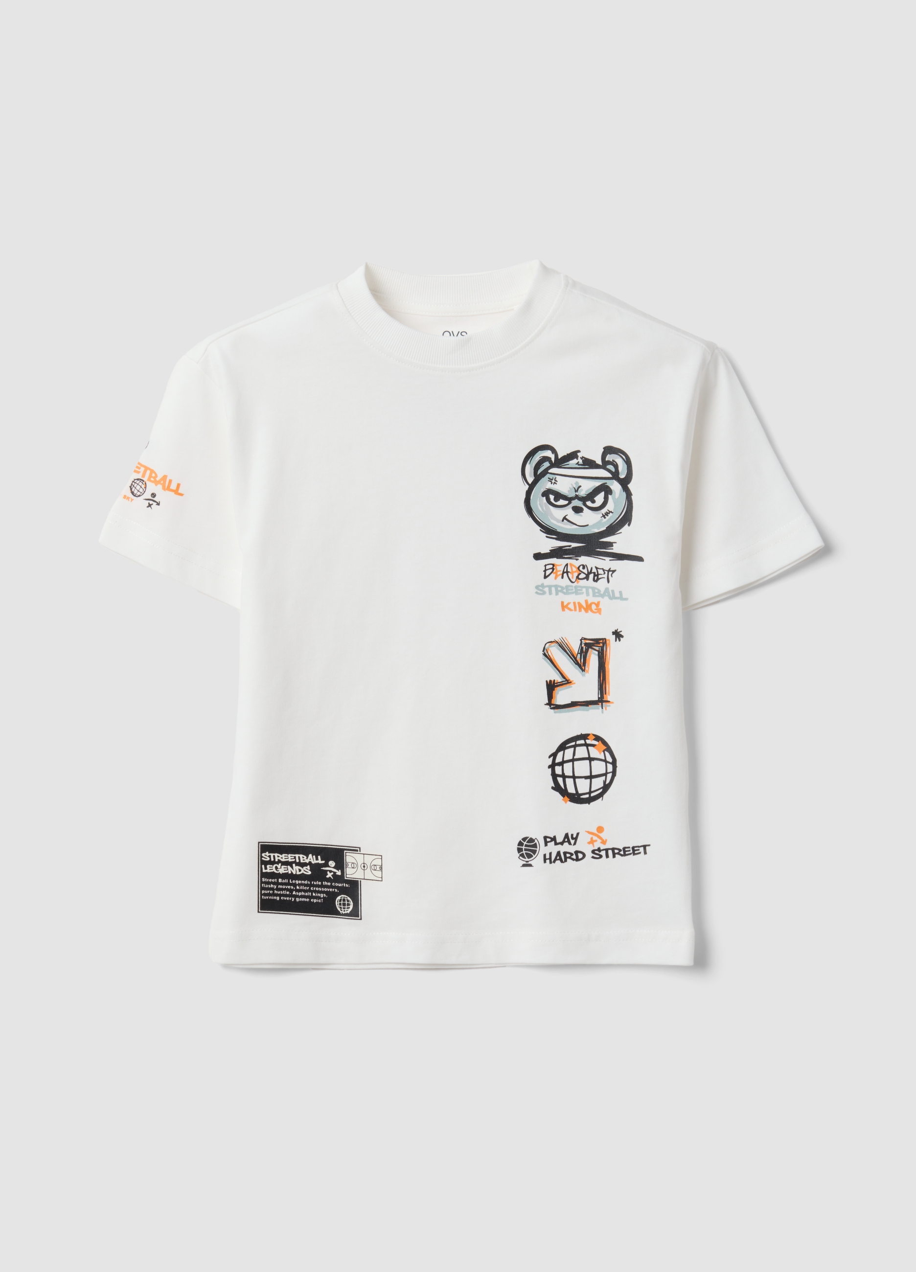 OVS KIDS, T-shirt Over Bianca In Puro Cotone Con Stampa Grafica Per Bambino, Bianco, Taglia: 4-5