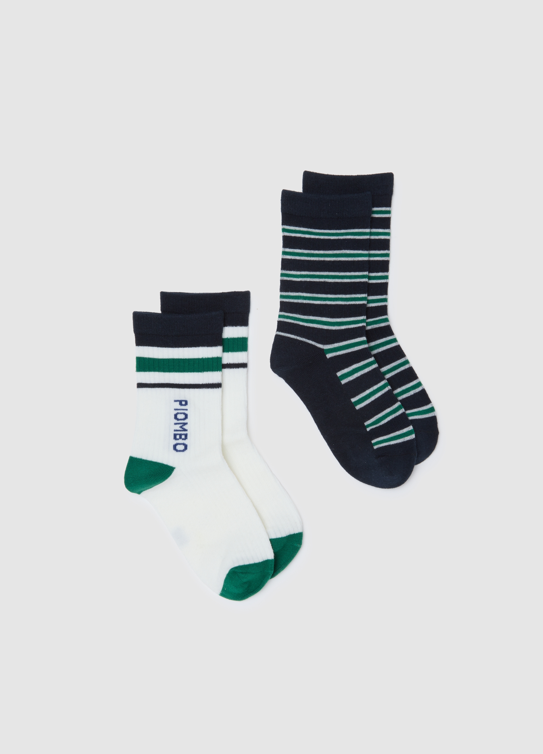 Set Bipack Calze Da Ragazzo In Misto Cotone Multicolor Elasticizzato, Niño, Green/White, Talla: 31/33