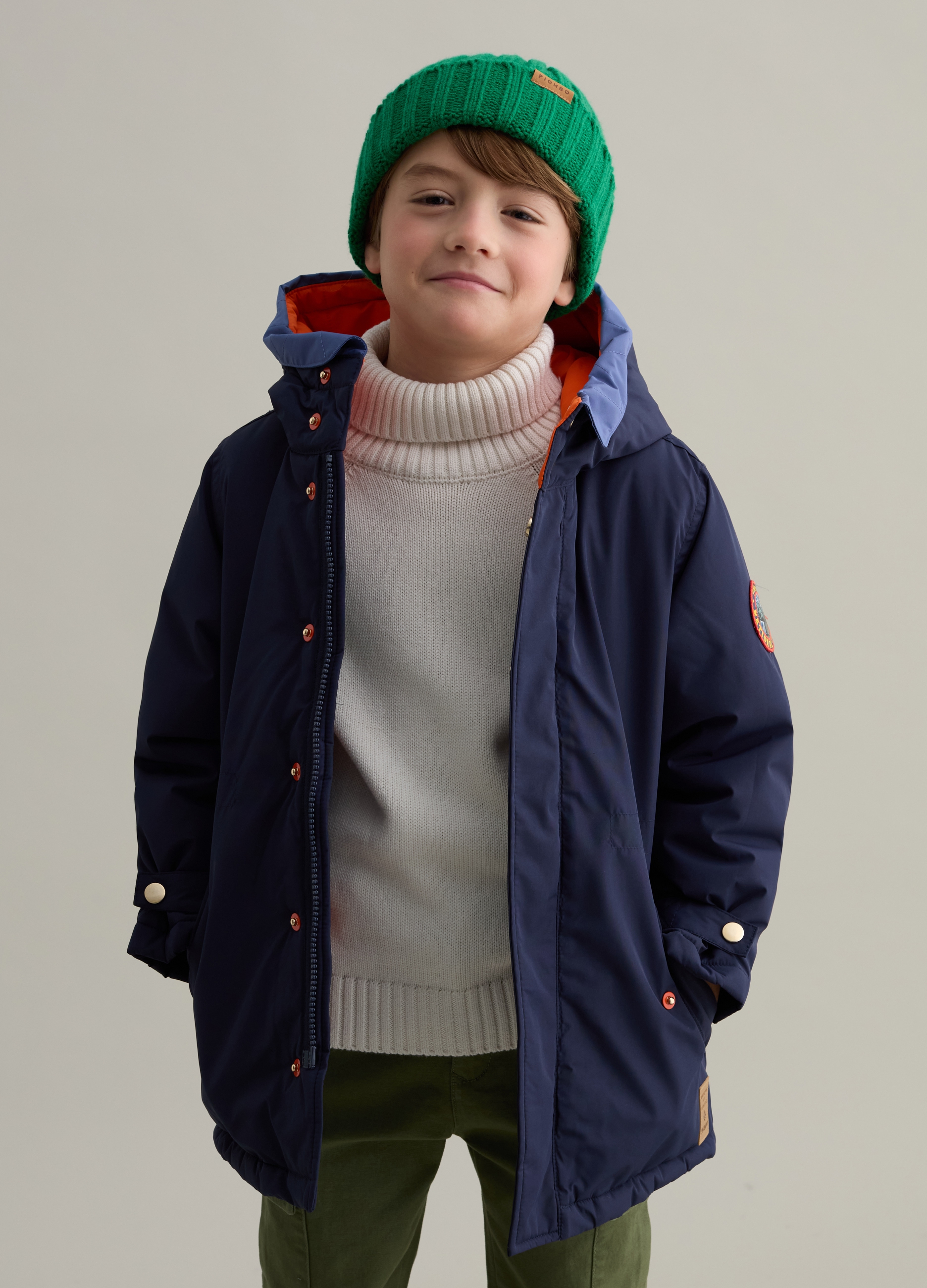 PIOMBO KIDS, Parka Con Capucha Y Parche Logo, Niño, Azul oscuro, Talla: 4