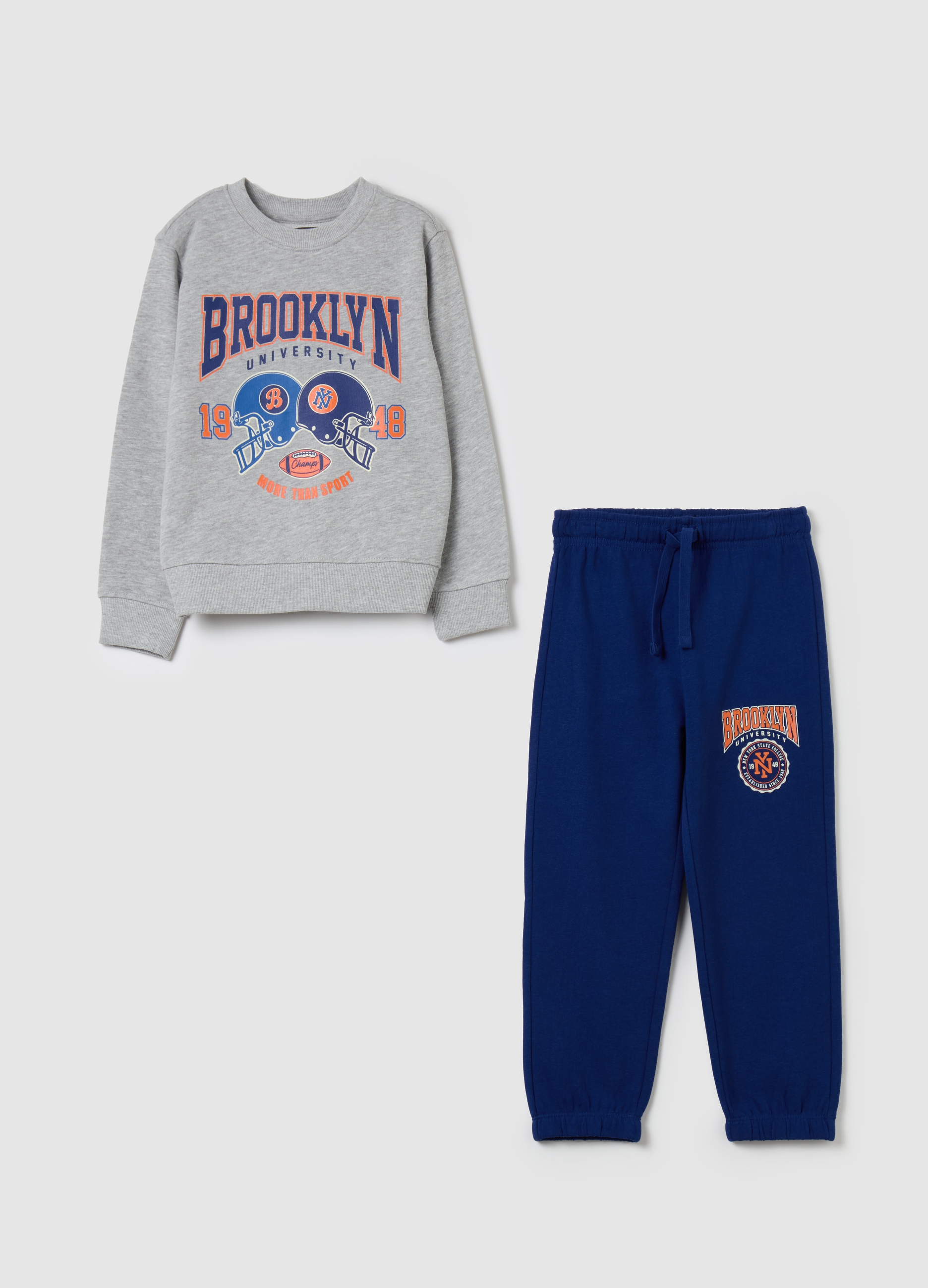 Pack Jogging De Tejido Rizado Con Estampado, Niño, Azul/gris, Talla: 9-10