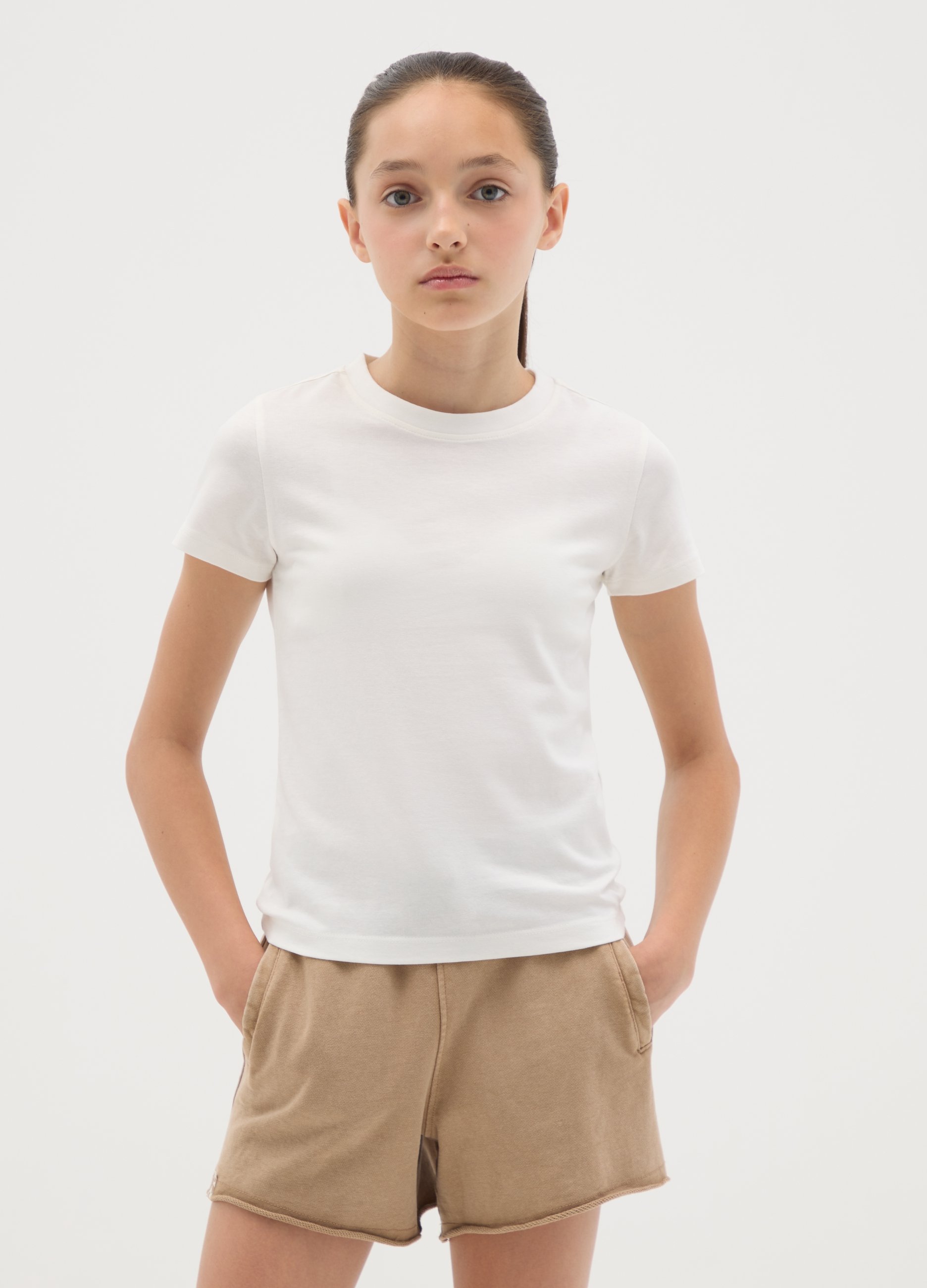 OVS, T-shirt Da Ragazza In Cotone Elasticizzato Bianca Fitted, Bambina, Bianco, Taglia: 13-14