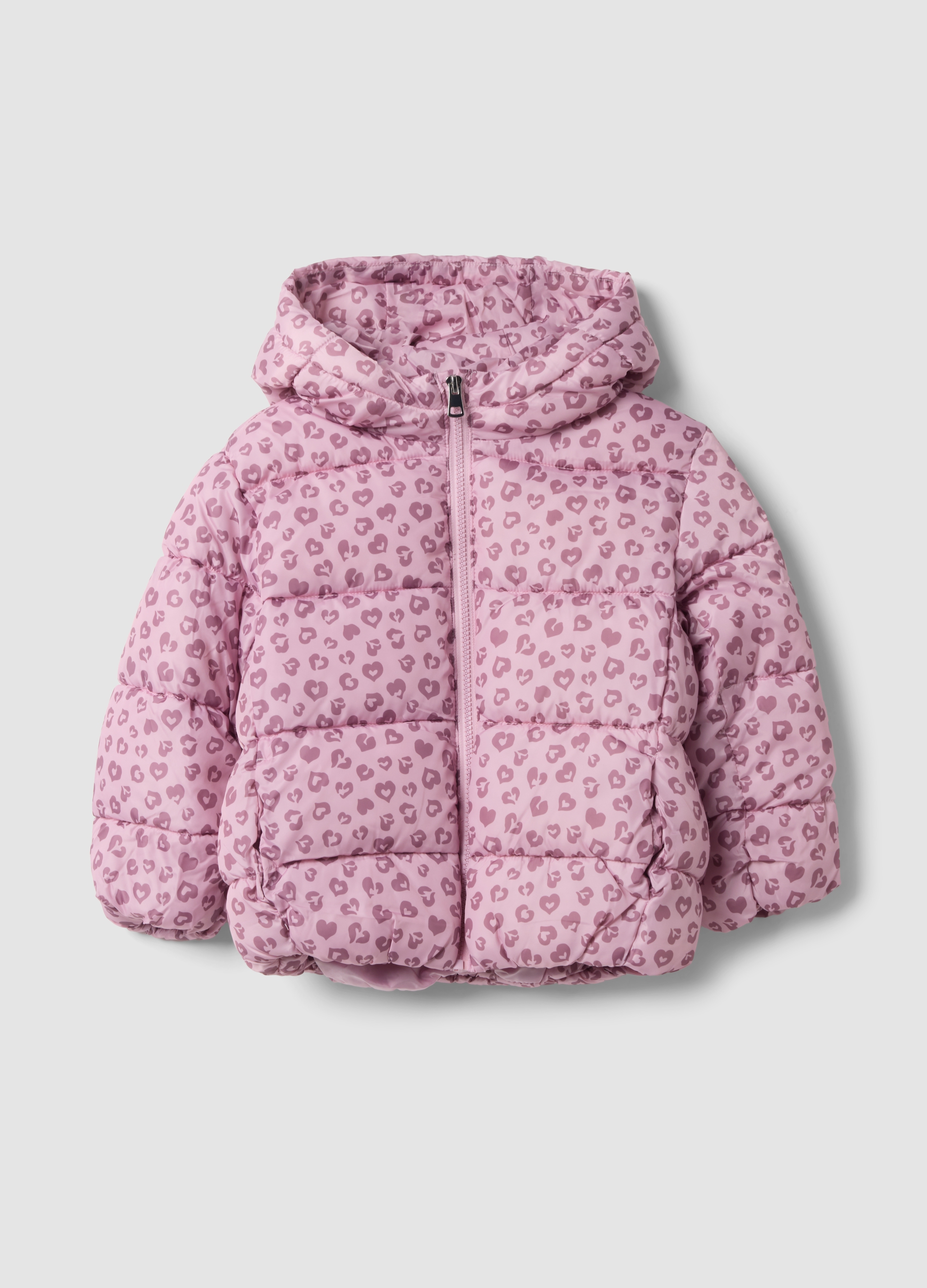 OVS KIDS, Giubbotto Rosa Con Cappuccio E Stampa Cuori Regular Fit, Bambina, Rosa, Taglia: 3-4