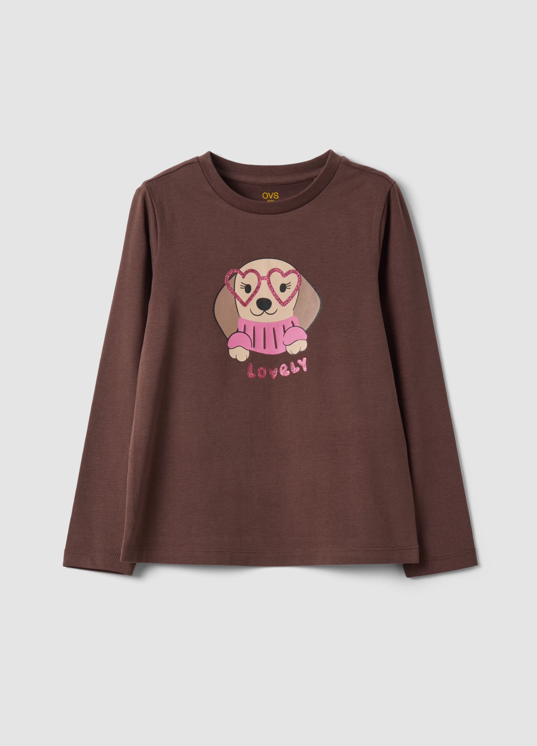 OVS KIDS, T-shirt Marrone In Cotone Organico Elasticizzato Girocollo, Bambina, Marrone, Taglia: 7-8