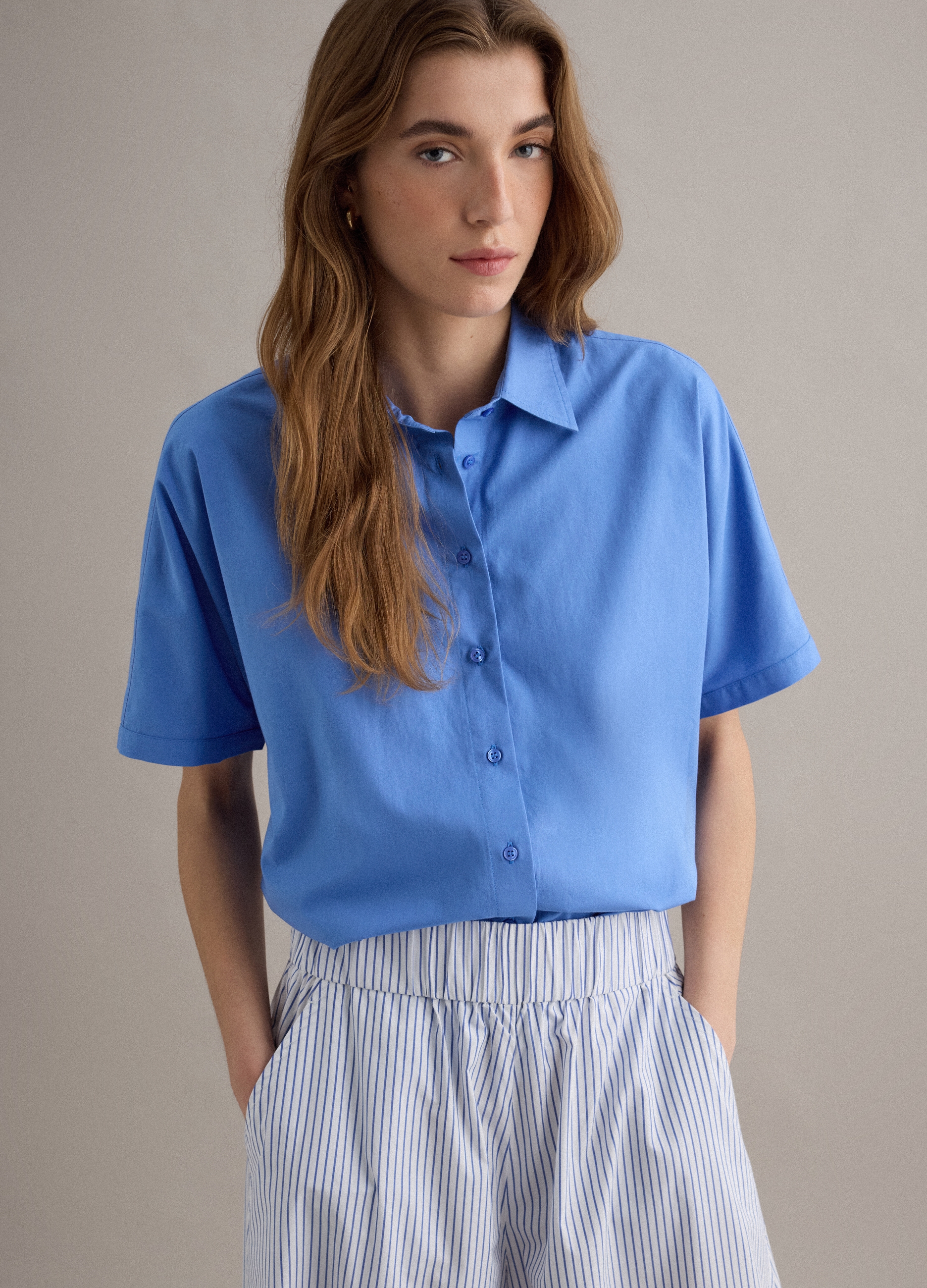 PIOMBO, Camicia In Puro Cotone Azzurro Oversize Fit, Donna, Azzurro, Taglia: S