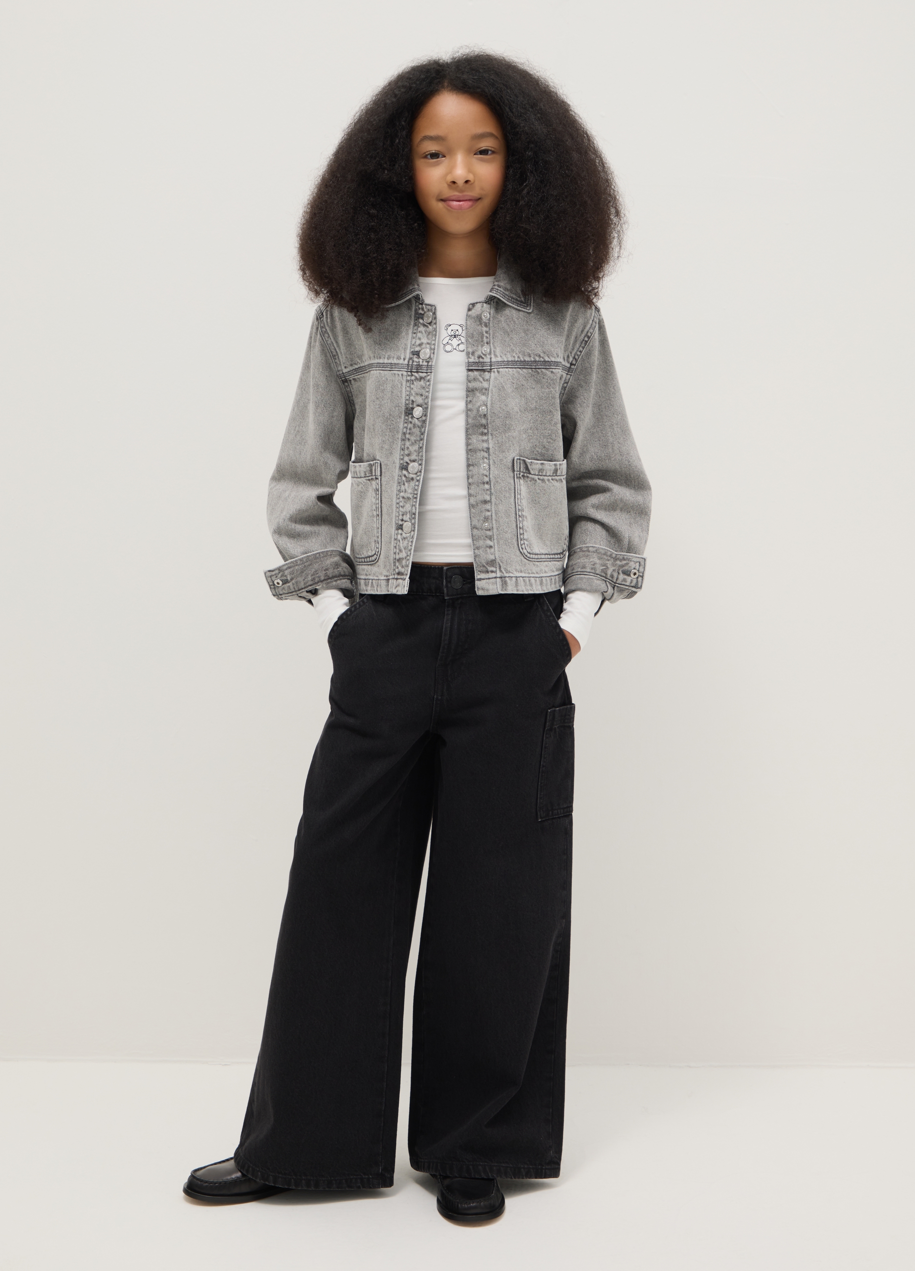 OVS KIDS, Jeans De Chica De Pierna Ancha En Algodón Puro Negro Con Bolsillos Grandes, Niña, Gunmetal, Talla: 14-15