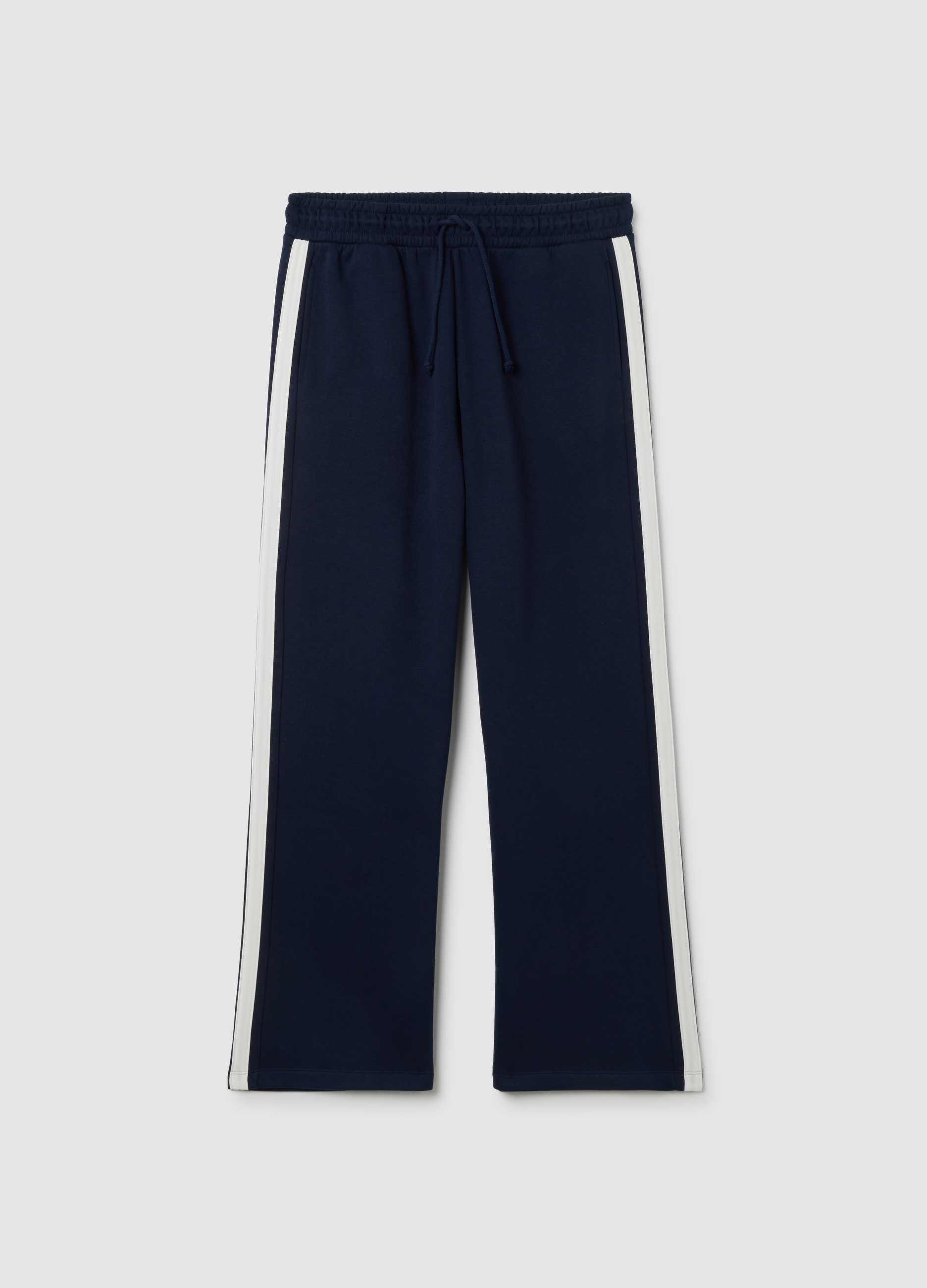 Pantaloni In Misto Cotone Blu Regular Fit, Mujer, Azul/Blanco, Talla: S