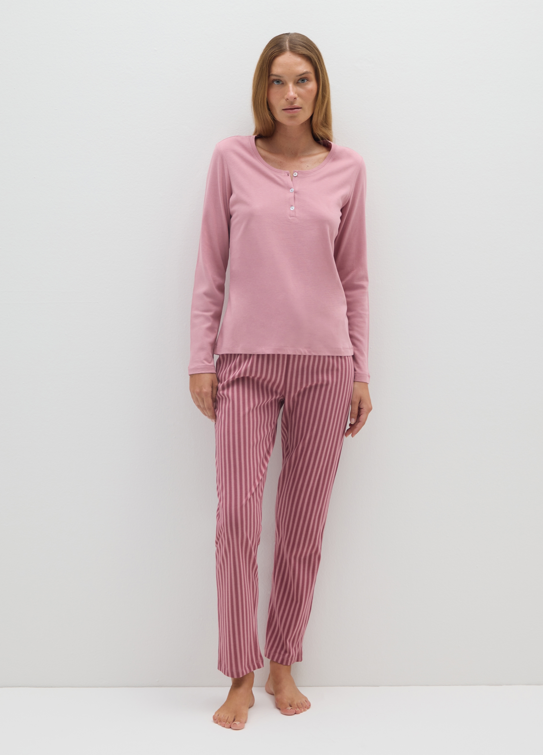 OVS, Set Pigiama Lungo Rosa In Puro Cotone, Donna, Rosa, Taglia: XL