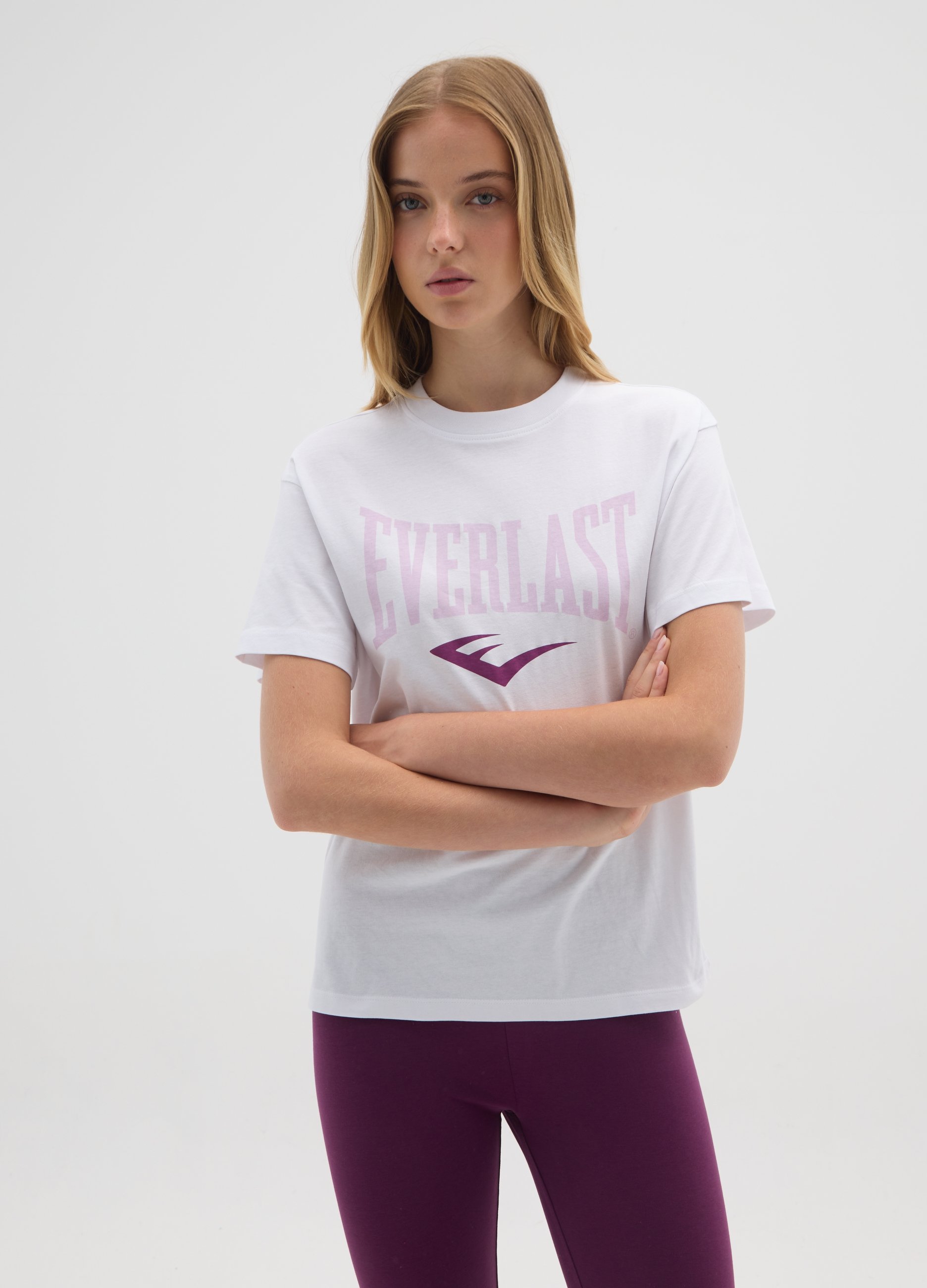 EVERLAST, T-shirt In Puro Cotone Bianca Regular Fit Everlast, Donna, Multicolor, Taglia: S