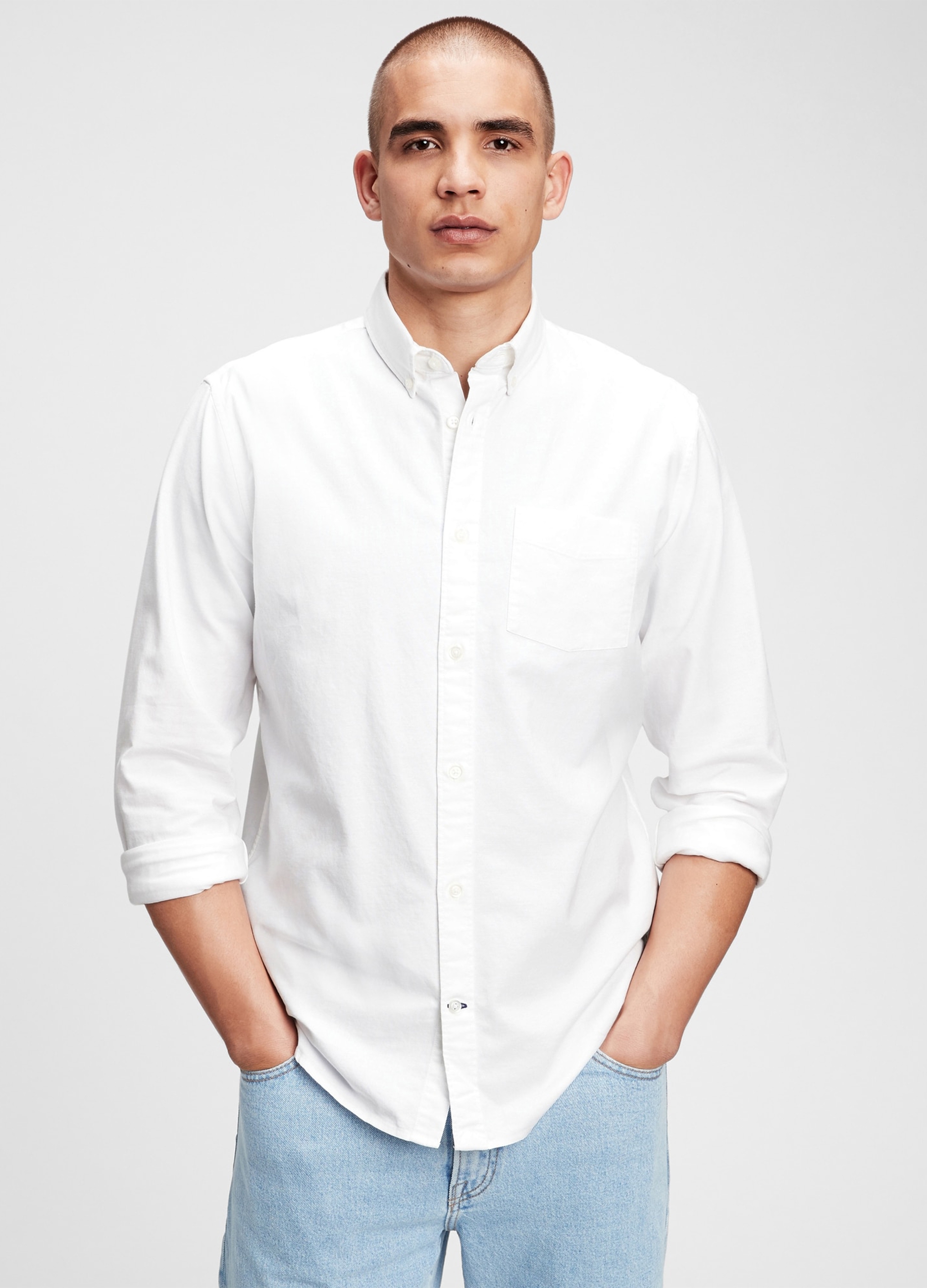 GAP, Camicia Regular Fit In Cotone Oxford, Uomo, Bianco, Taglia: S
