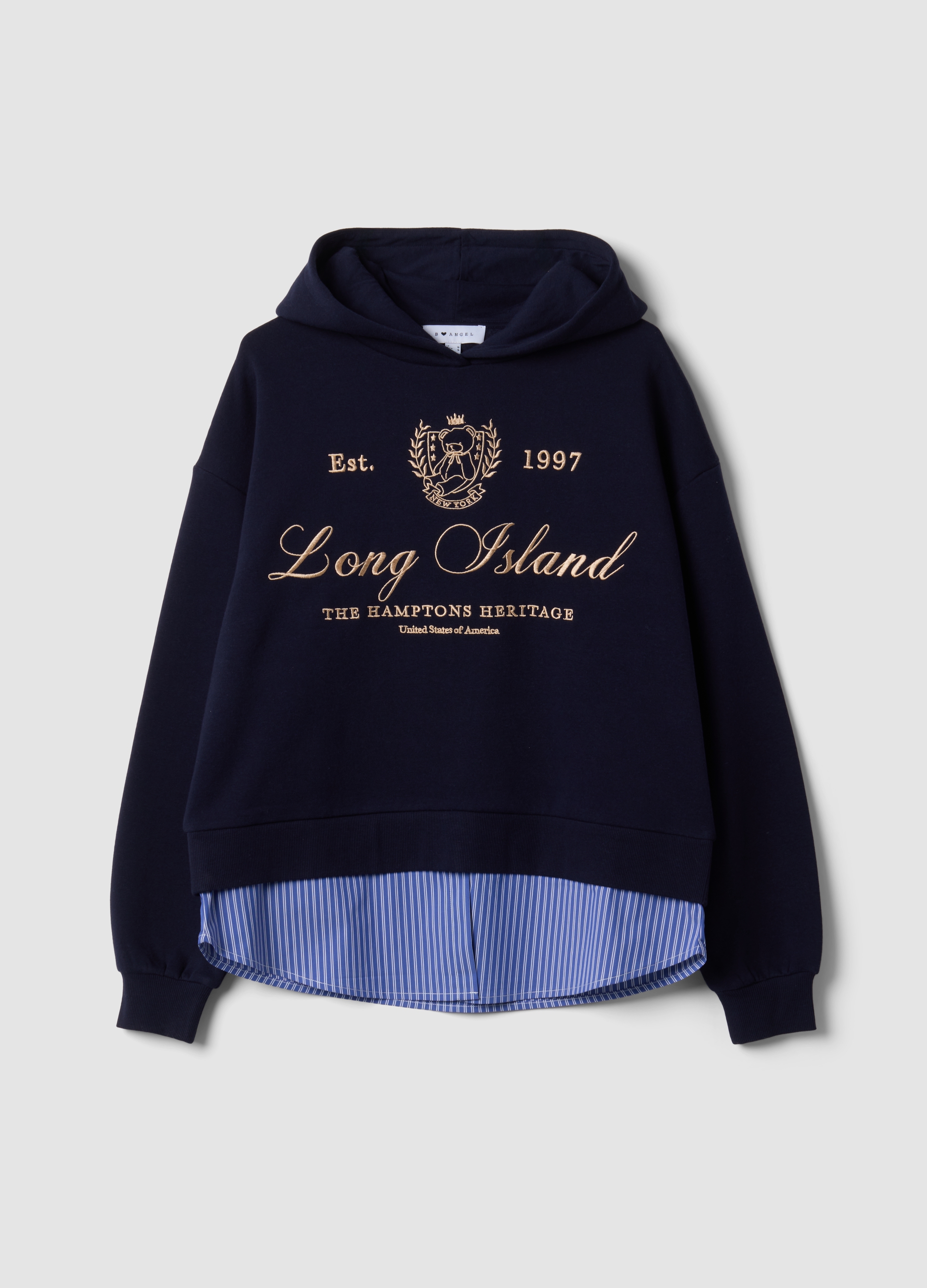 B.ANGEL, Felpa Blu In Misto Cotone Con Cappuccio E Finta Camicia, Donna, Blu, Taglia: XS