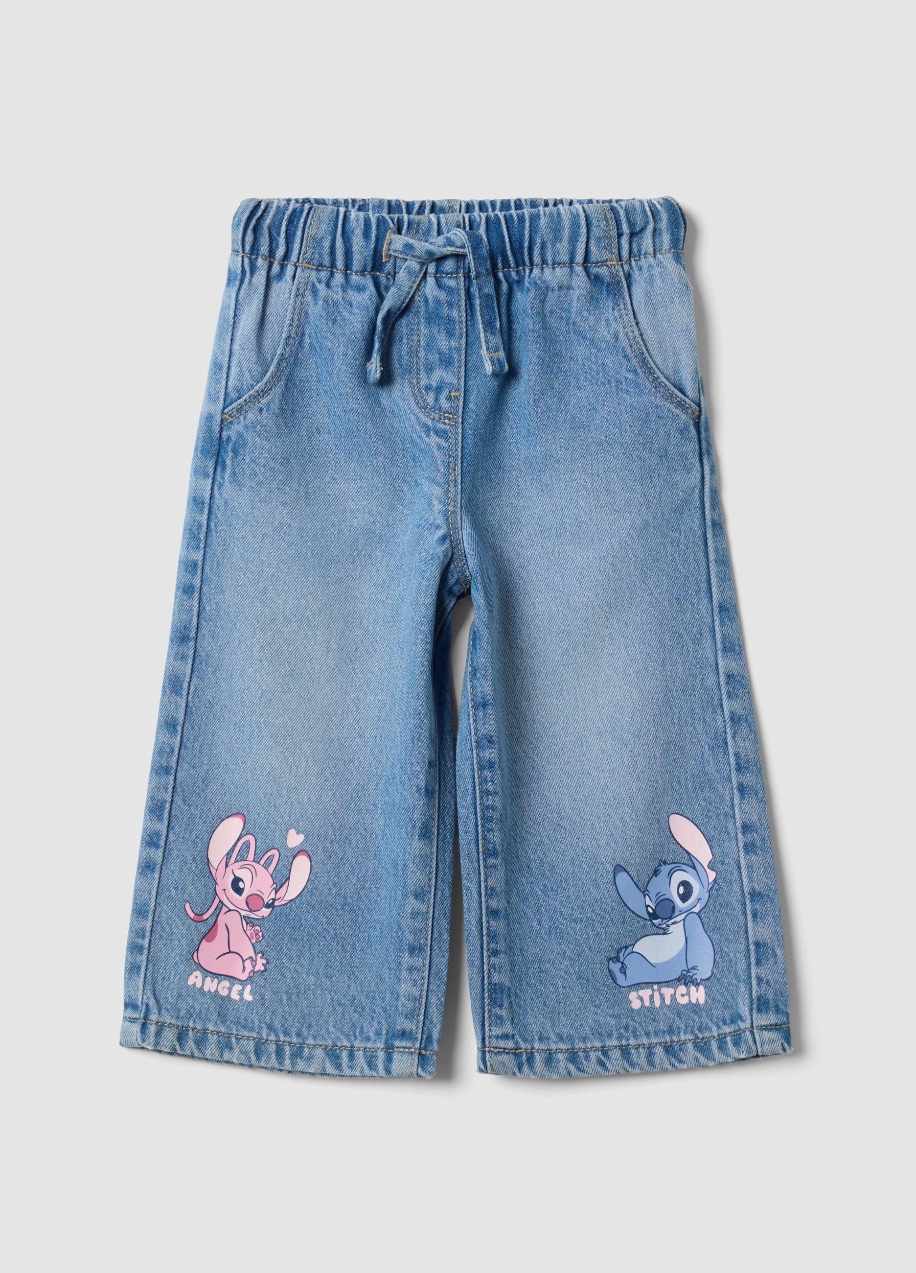 FAGOTTINO, Jeans Azzurri In Misto Cotone E Lyocell Con Stampa Lilo & Stitch Per Bimba, Bambina, Azzurro, Taglia: 18-24