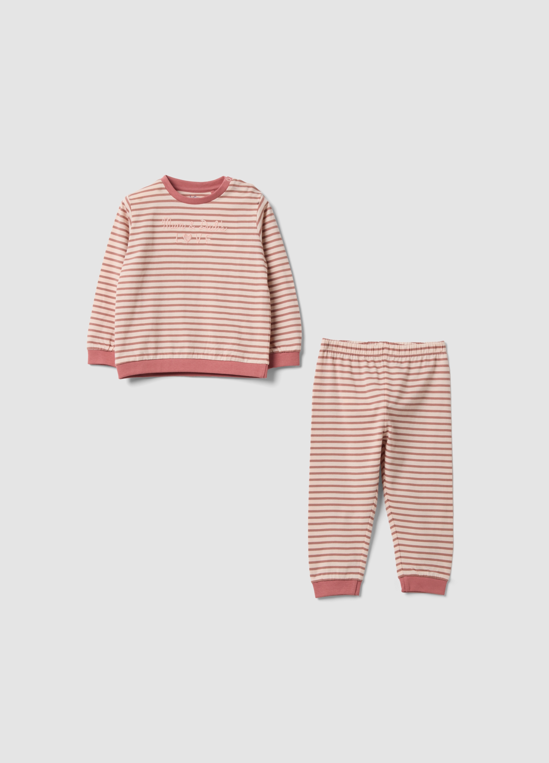 FAGOTTINO, Pigiama Rosa In Puro Cotone Organico A Righe Con Girocollo, Bambina, Beige, Taglia: 12-18