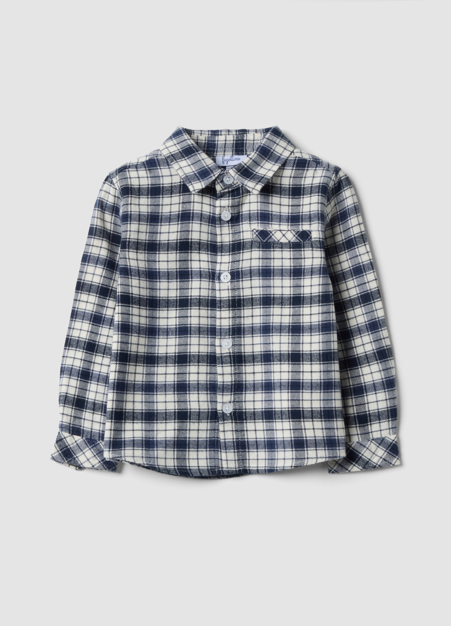 FAGOTTINO, Camicia Bianca A Quadri In Flanella Di Puro Cotone, Bambino, Bianco, Taglia: 12-18
