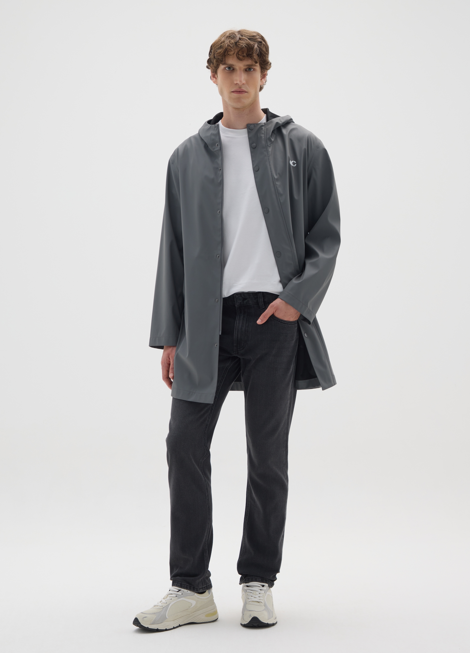 Chaqueta Impermeable Gris Ajuste Regular, Hombre, Gris oscuro, Talla: XL