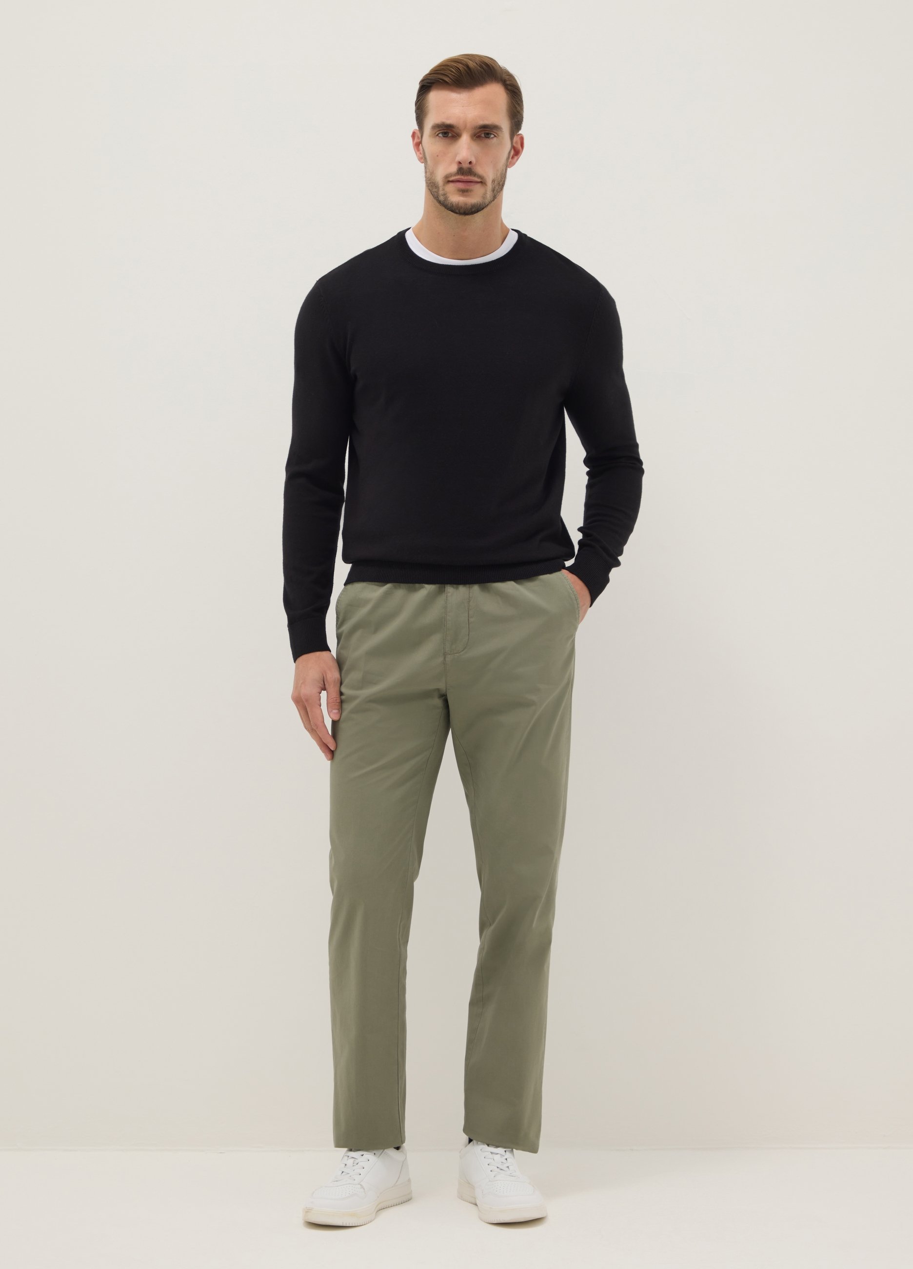 Pantalones Chinos Verdes En Algodón Beige Puro Ajuste Regular, Hombre, Verde claro, Talla: M