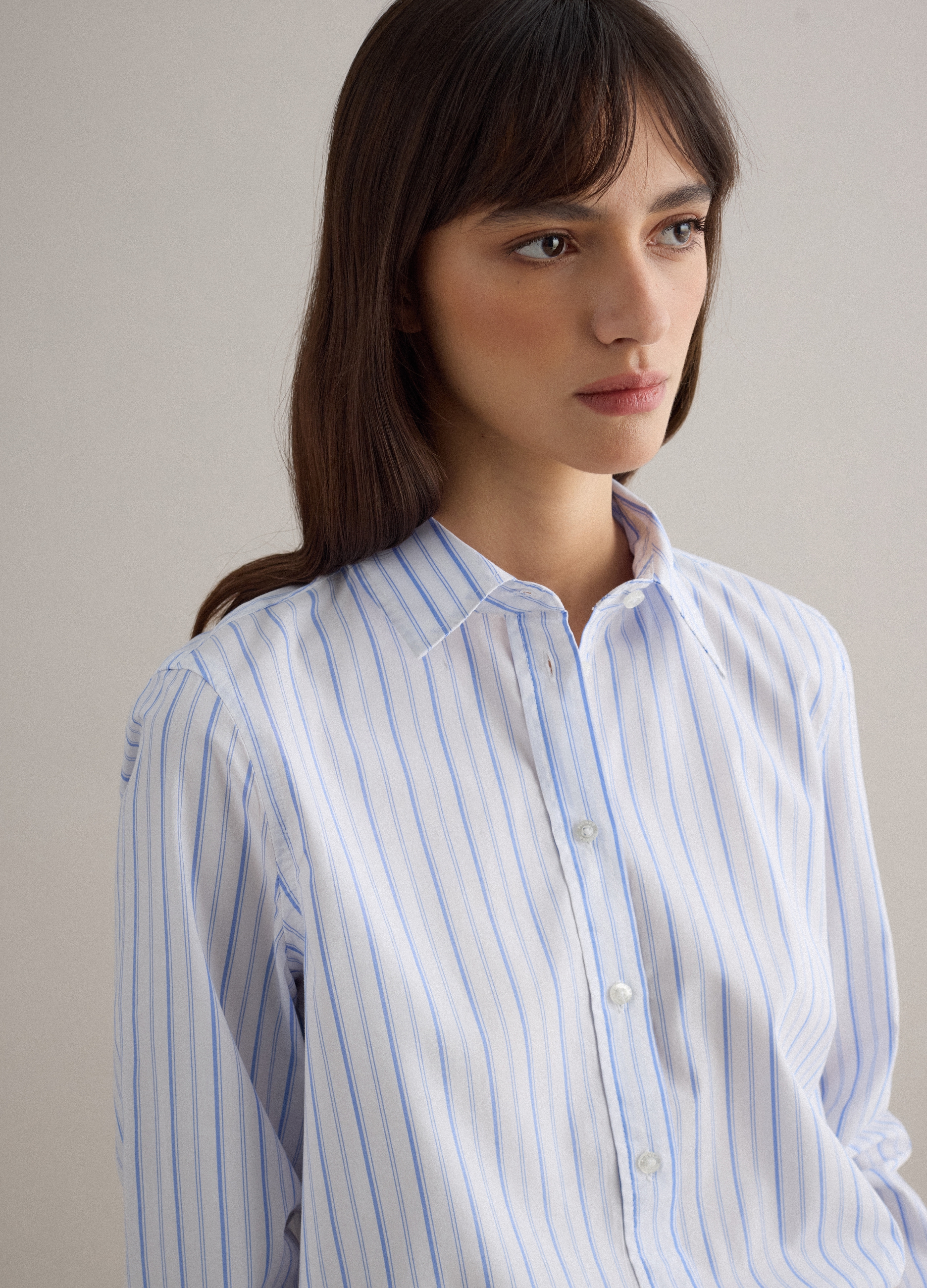 PIOMBO, Camisa De Puro Algodón A Rayas Multicolores Regular Fit, Mujer, Blanco/azul claro, Talla: 36