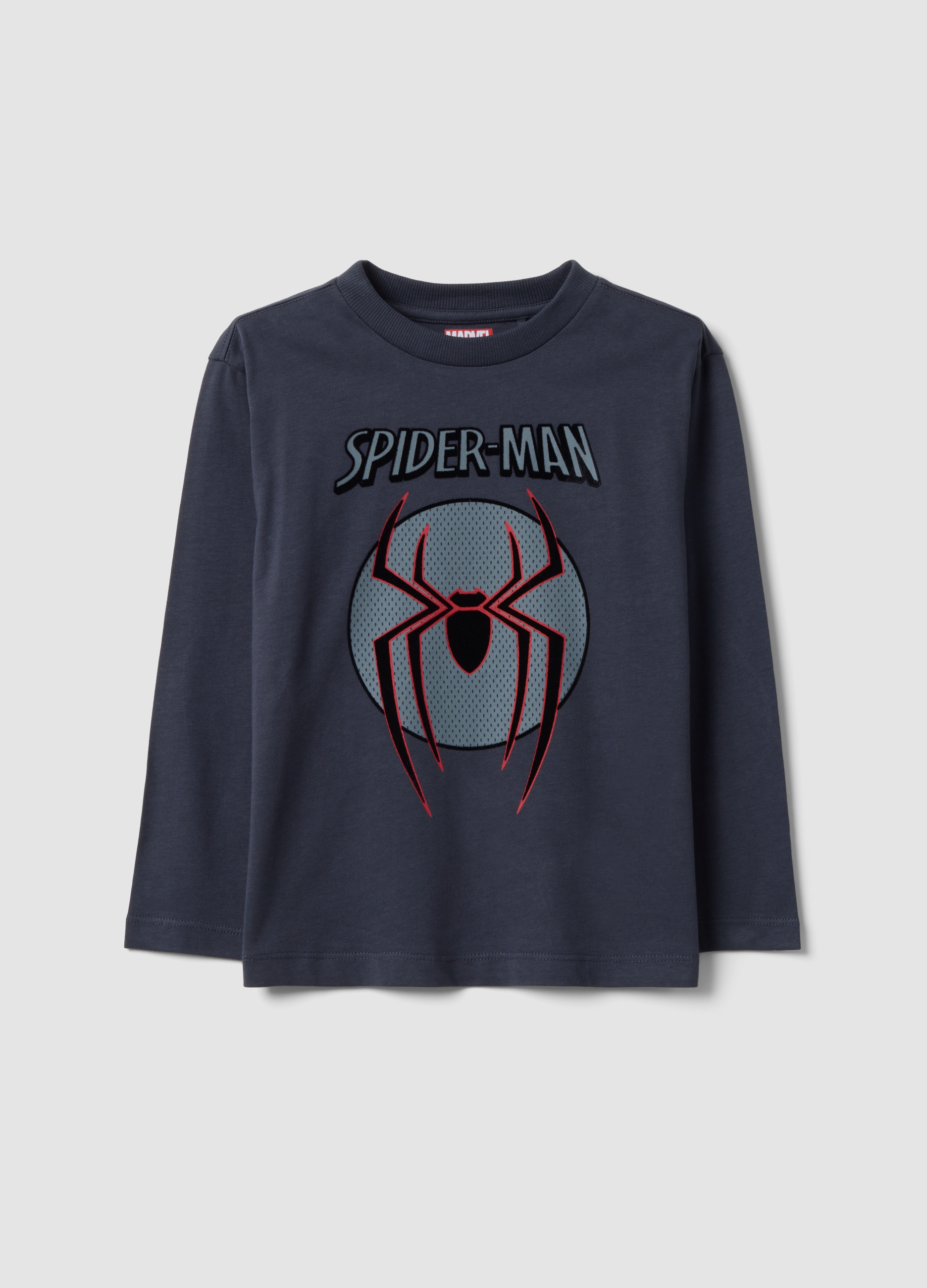 MARVEL, T-shirt Grigia A Maniche Lunghe In Puro Cotone Con Stampa Marvel Spider-man Per Bambino, Grigio, Taglia: 4-5