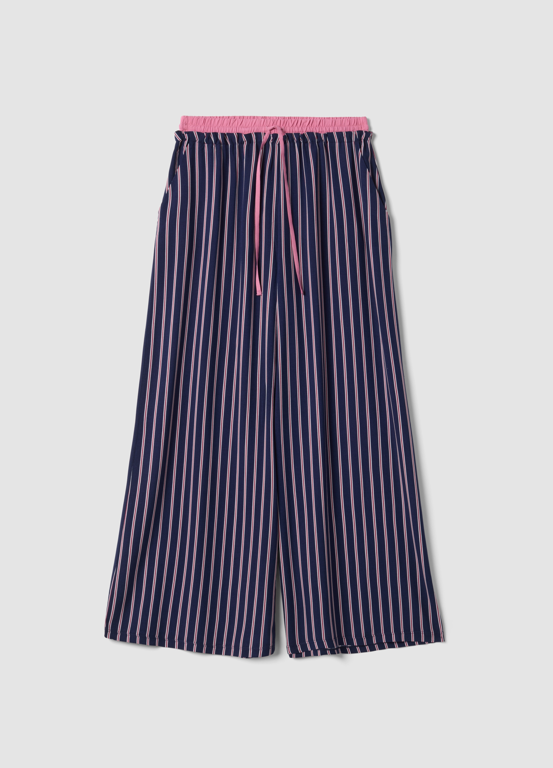 OVS, Pantaloni Pigiama Blu In Pura Viscosa A Righe, Donna, Blu, Taglia: XS