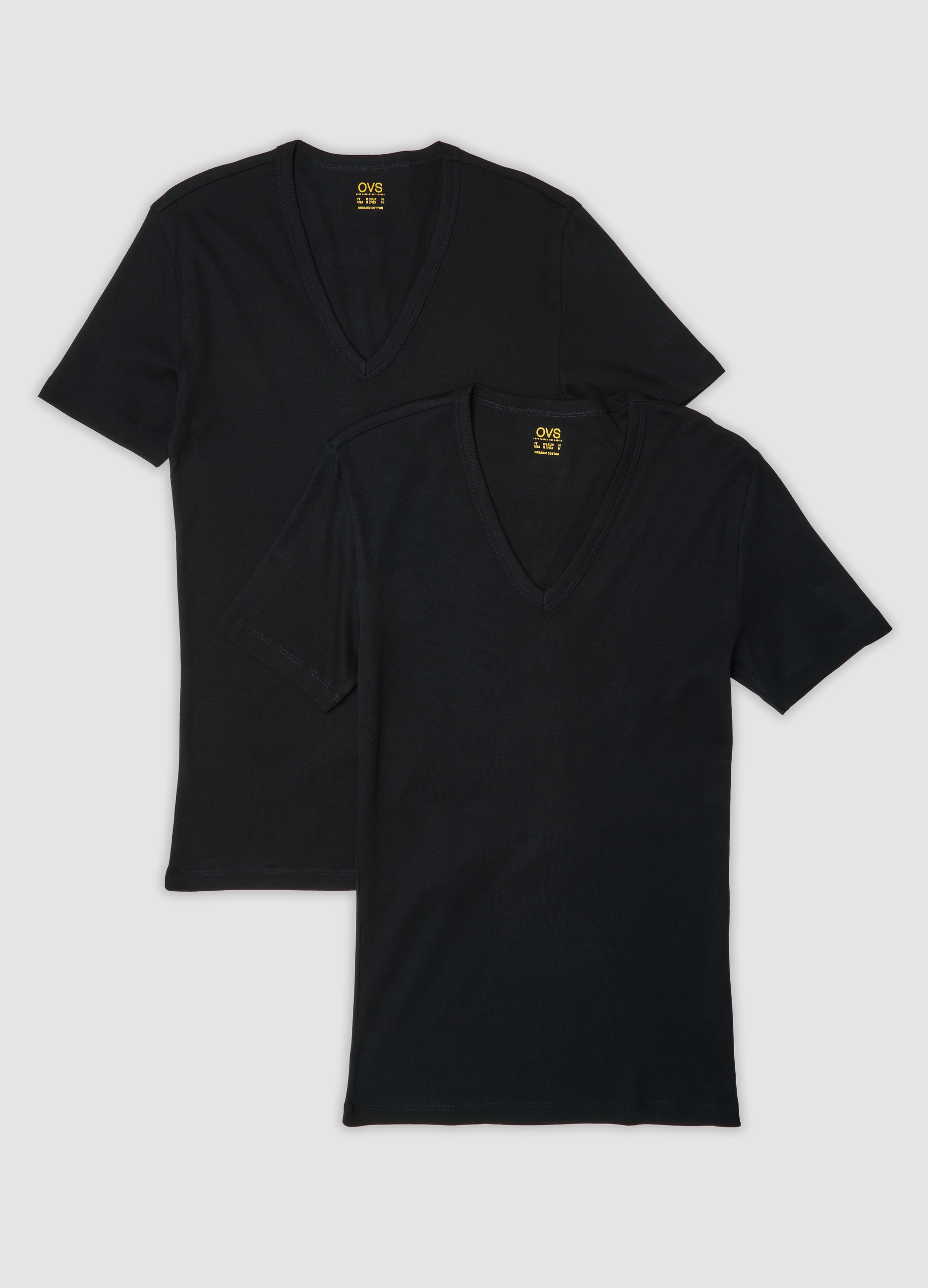 OVS, Bipack Di T-shirt Nere In Cotone Organico Con Scollo A V Profondo, Uomo, Nero, Taglia: L