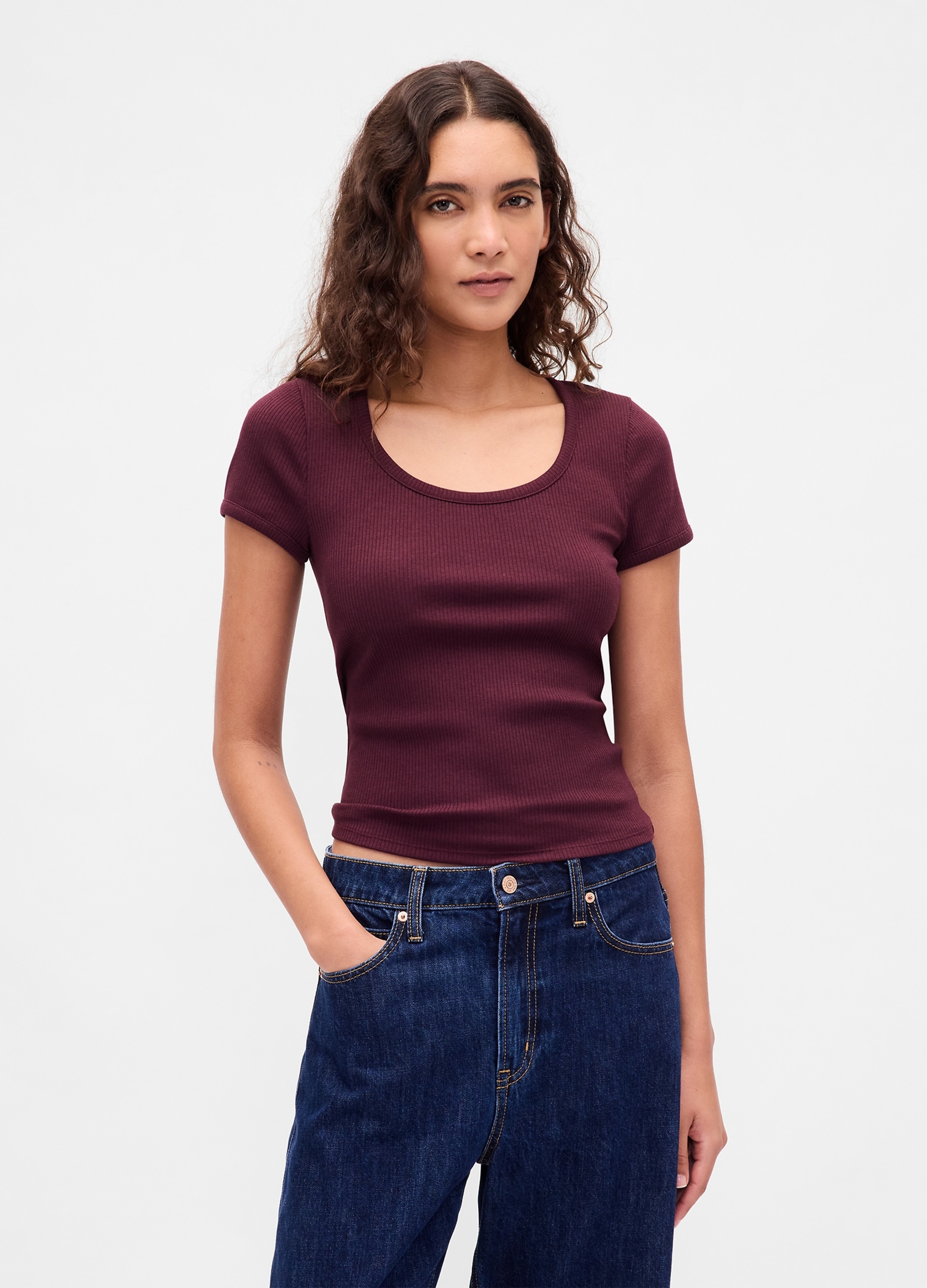 GAP, T-shirt Elasticizzata A Maniche Corte, Donna, Rosso, Taglia: XL