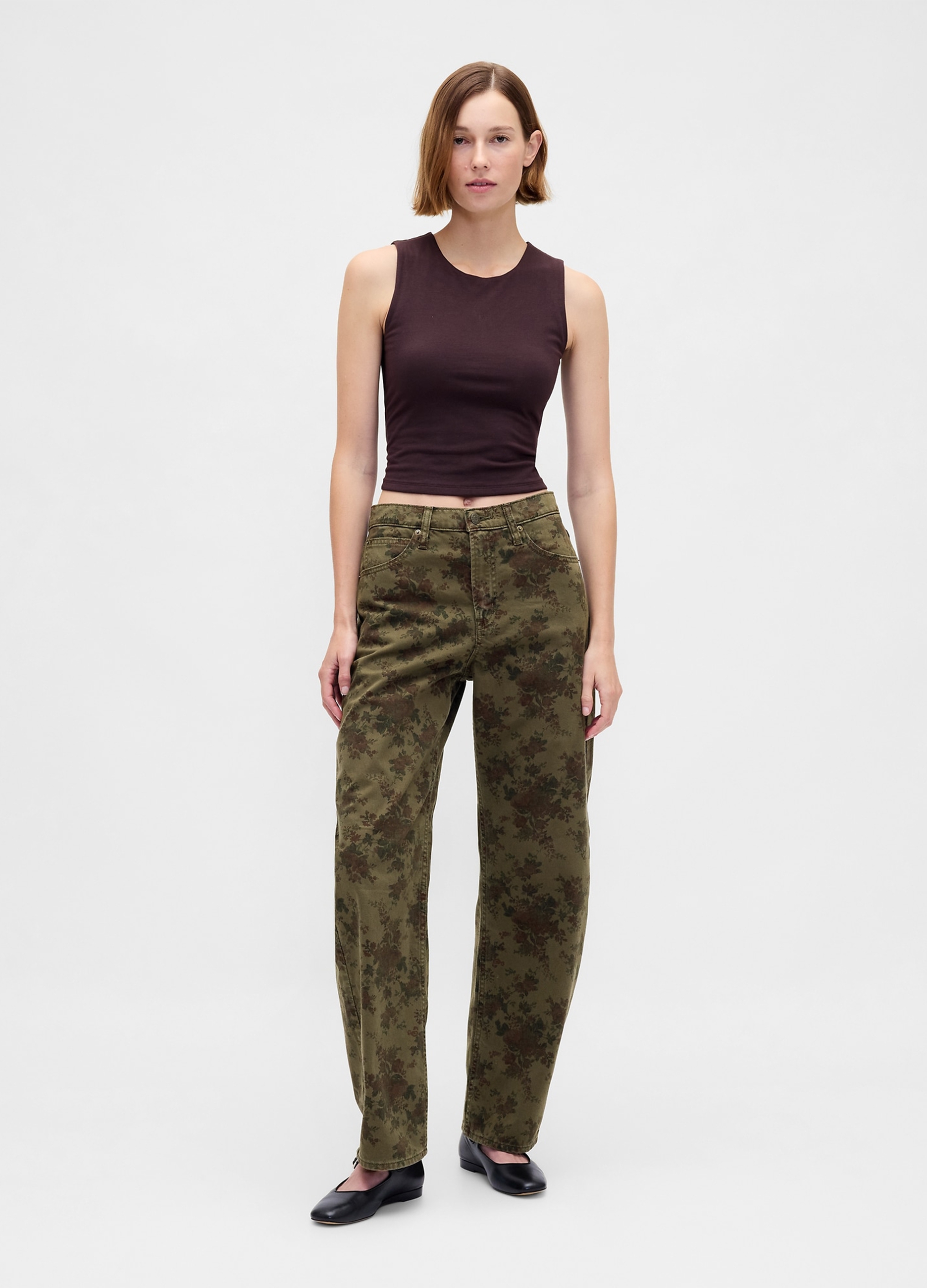 GAP, Jeans Carrot Fit In Cotone Con Stampa, Donna, Verde, Taglia: 34 REGULAR