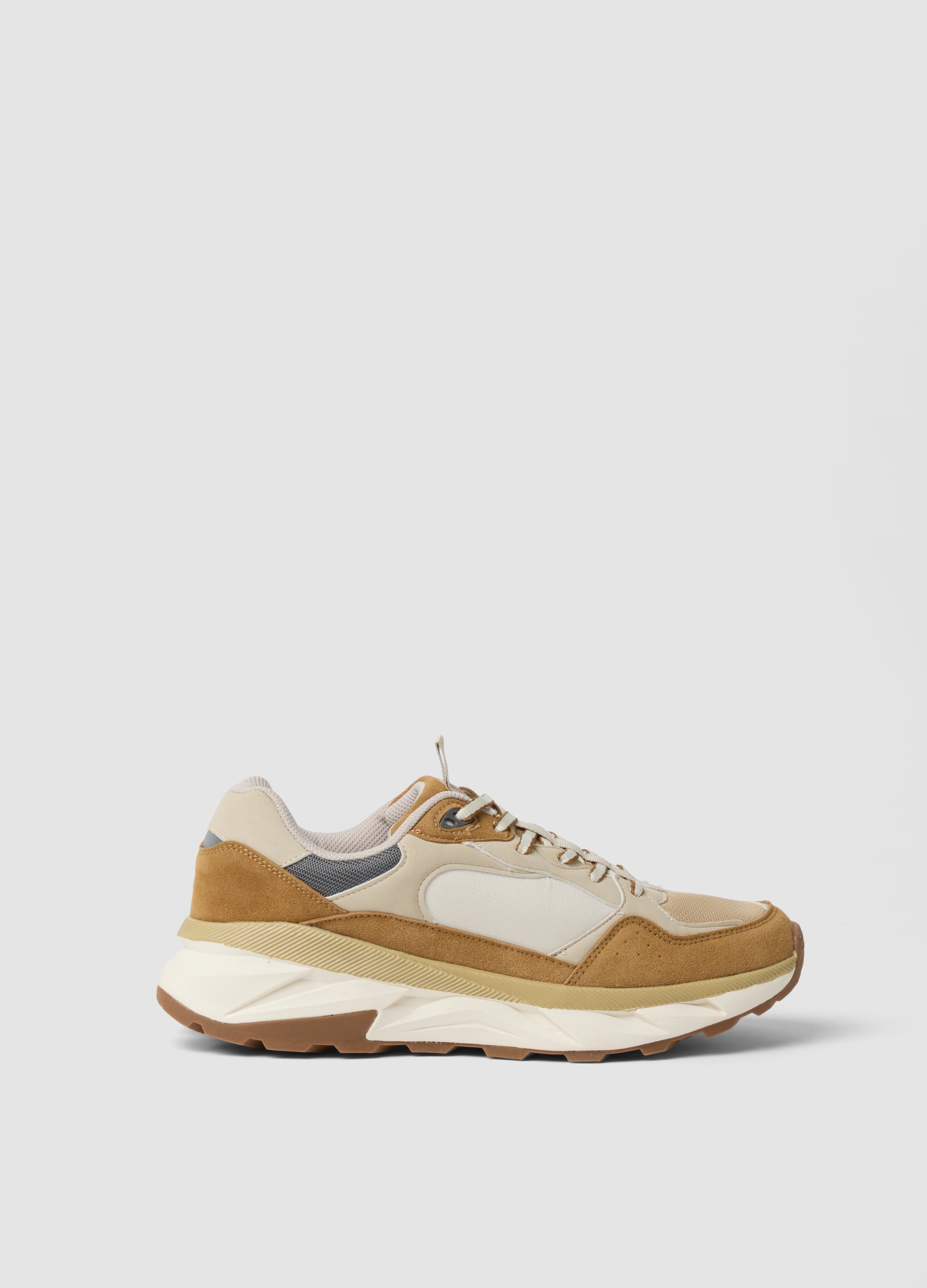 OVS, Sneakers Beige Stringate Con Inserti A Contrasto, Uomo, Beige, Taglia: 44