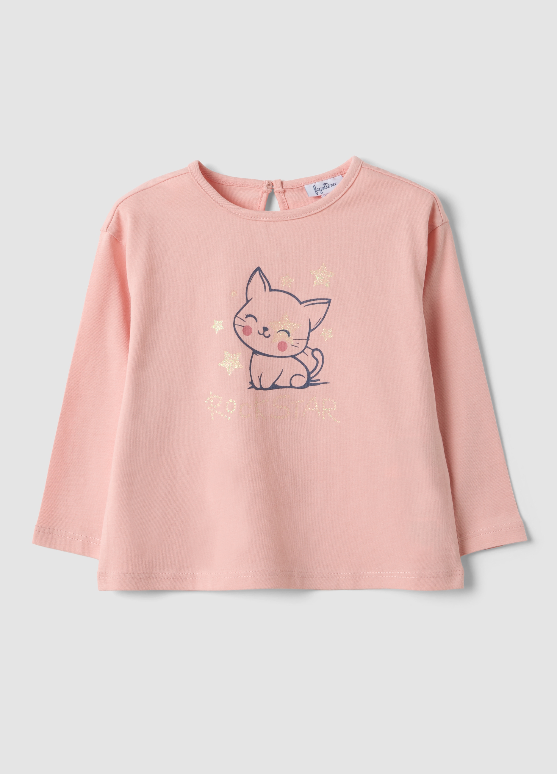 FAGOTTINO, Maglietta Rosa In Puro Cotone Organico Con Stampa Gattino Per Bimba, Bambina, Rosa, Taglia: 12-18