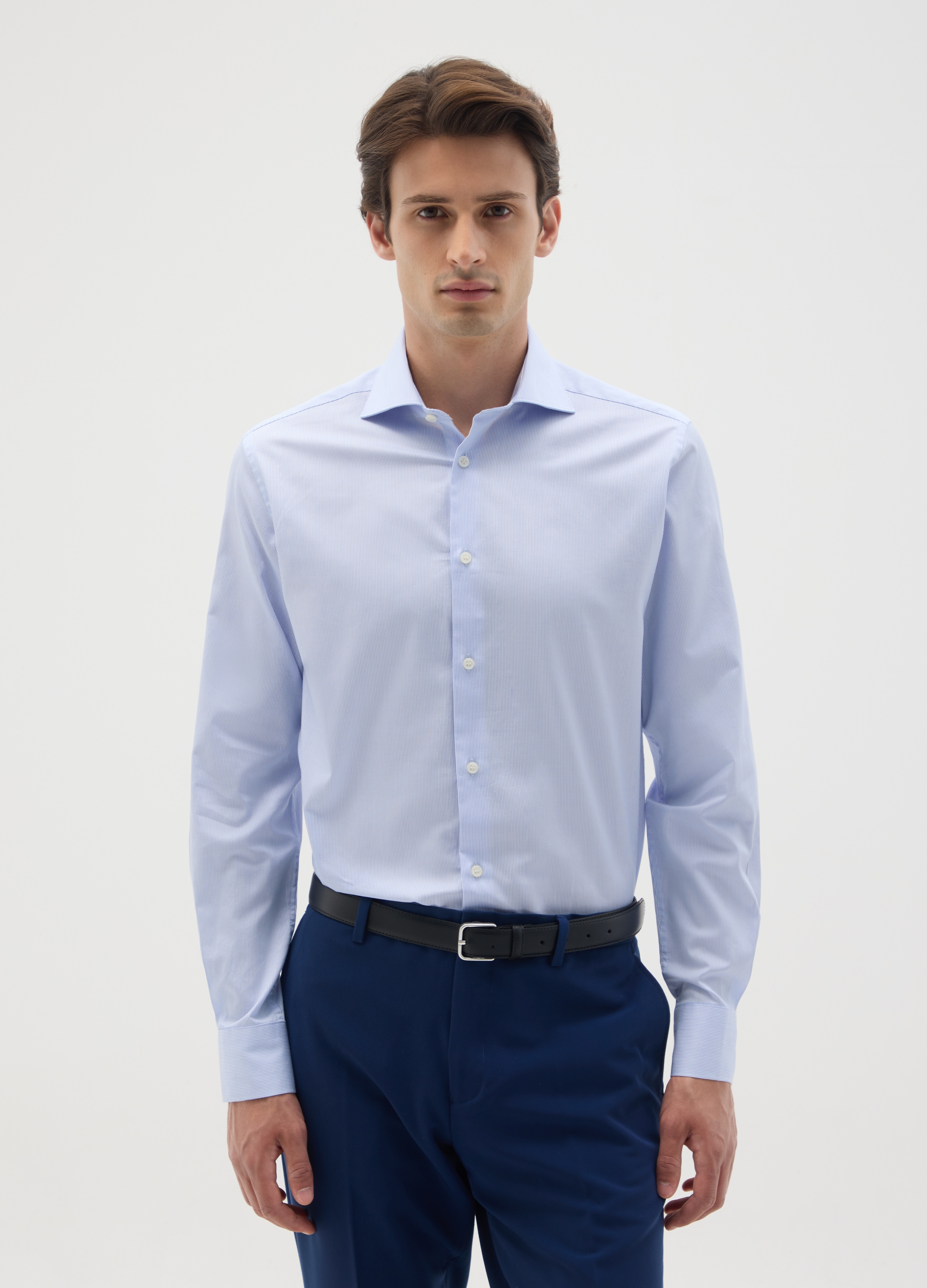 OVS, Camisa De Hombre Azul En Algodón Puro, Ajuste Slim Fit Fácil De Planchar, Hombre, Azul claro, Talla: 38