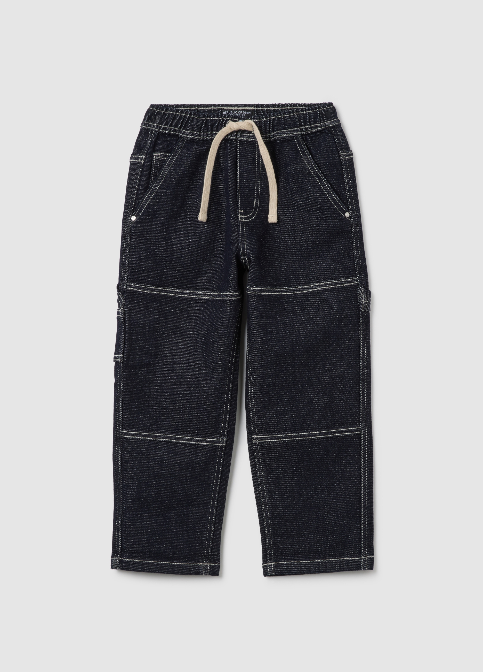 Pantalones Cargo De Niño En Denim Negro Ajuste Relajado, Niño, Azul oscuro, Talla: 7-8