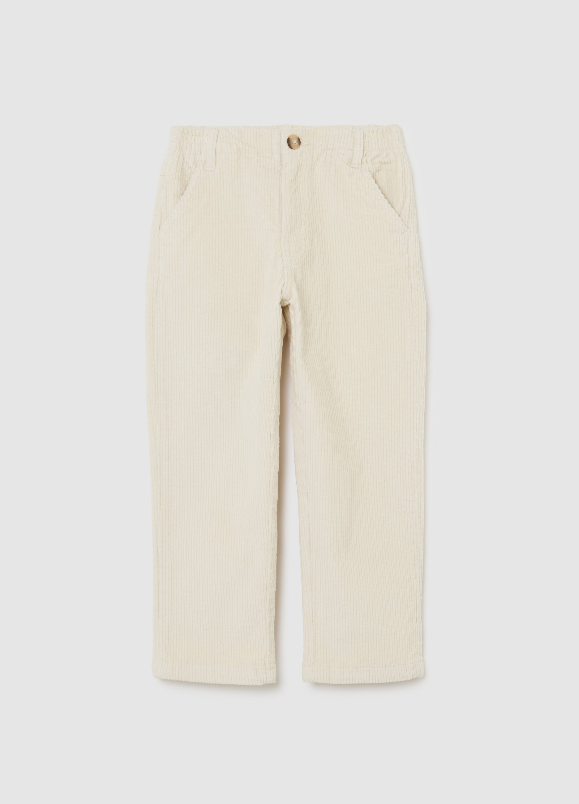 OVS KIDS, Pantalones Beige Para Niños En Mezcla De Algodón Acanalado, Ajuste Regular, Niño, Beige Claro, Talla: 6-7