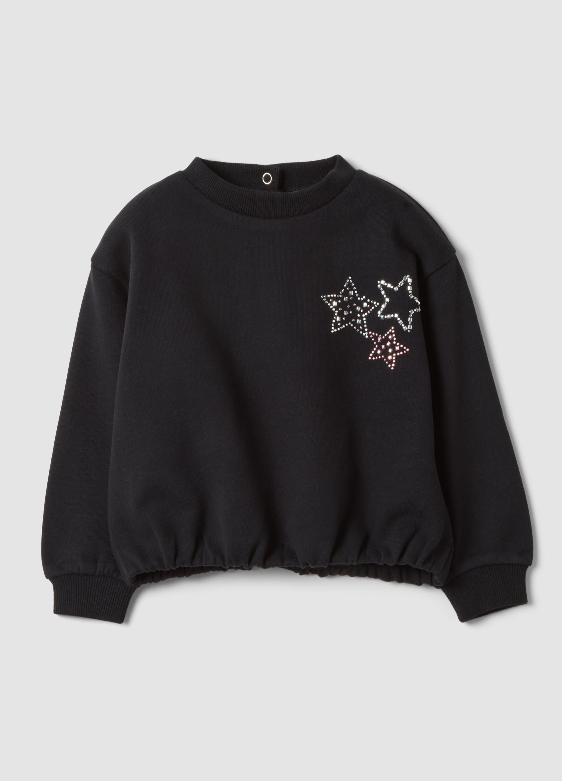 FAGOTTINO, Felpa Nera In Puro Cotone Con Girocollo E Strass Per Bimba, Bambina, Nero, Taglia: 30-36