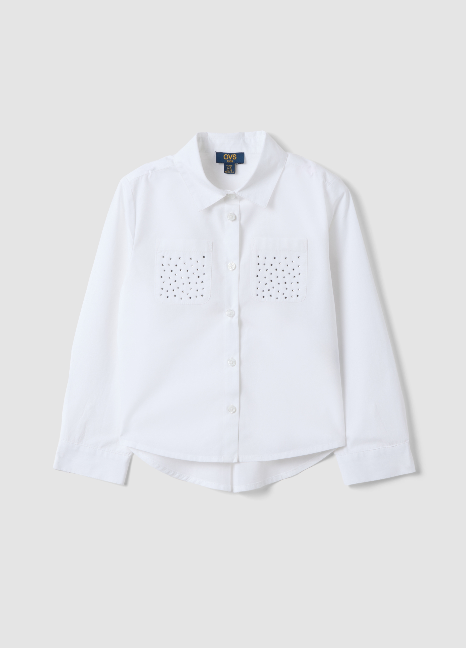 OVS KIDS, Camicia Bianca In Puro Cotone Con Strass Regular Fit Per Bambina, Bianco, Taglia: 5-6