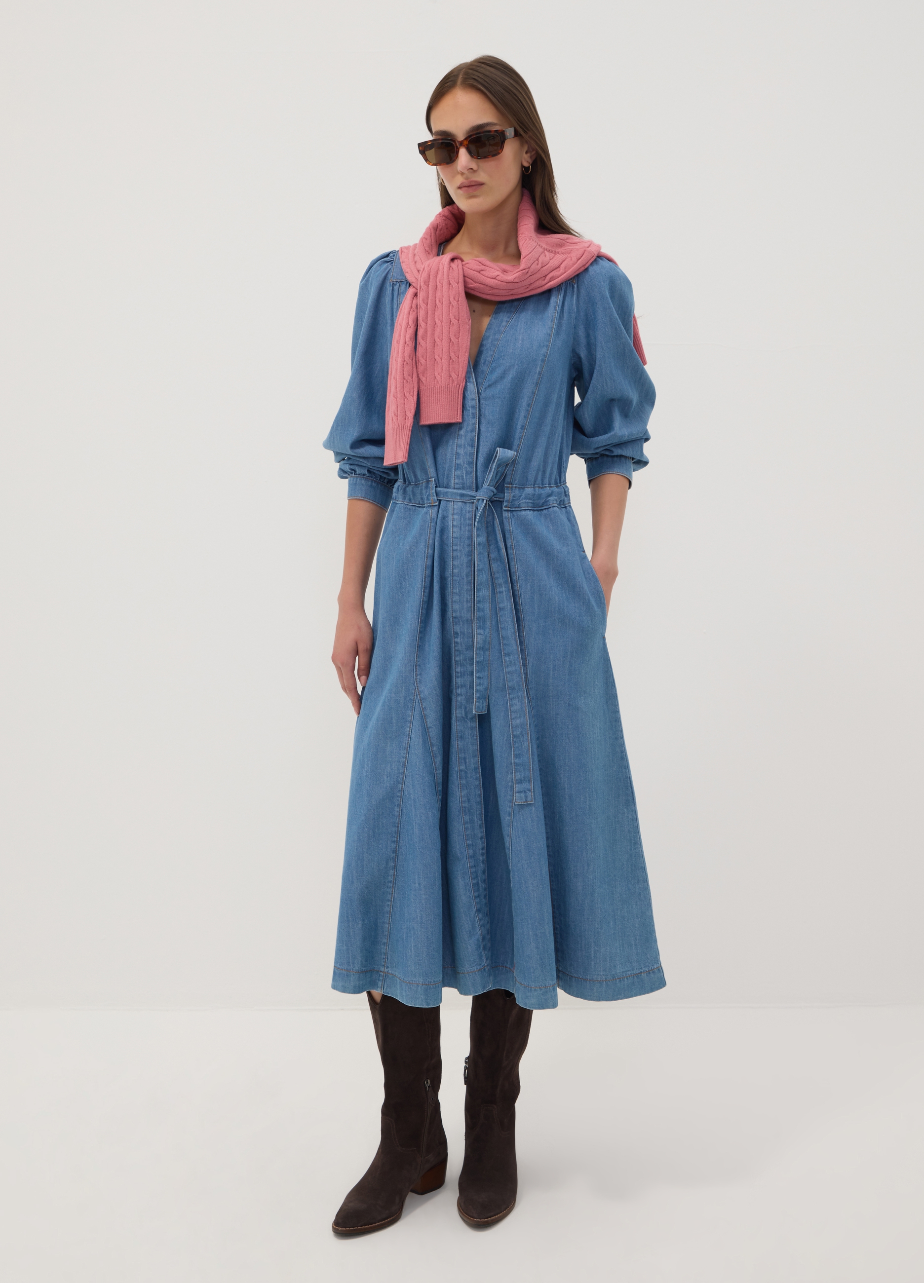 OVS, Abito Denim Blu In Puro Cotone Con Scollo Profondo A V Regular Fit, Donna, Blu, Taglia: XS