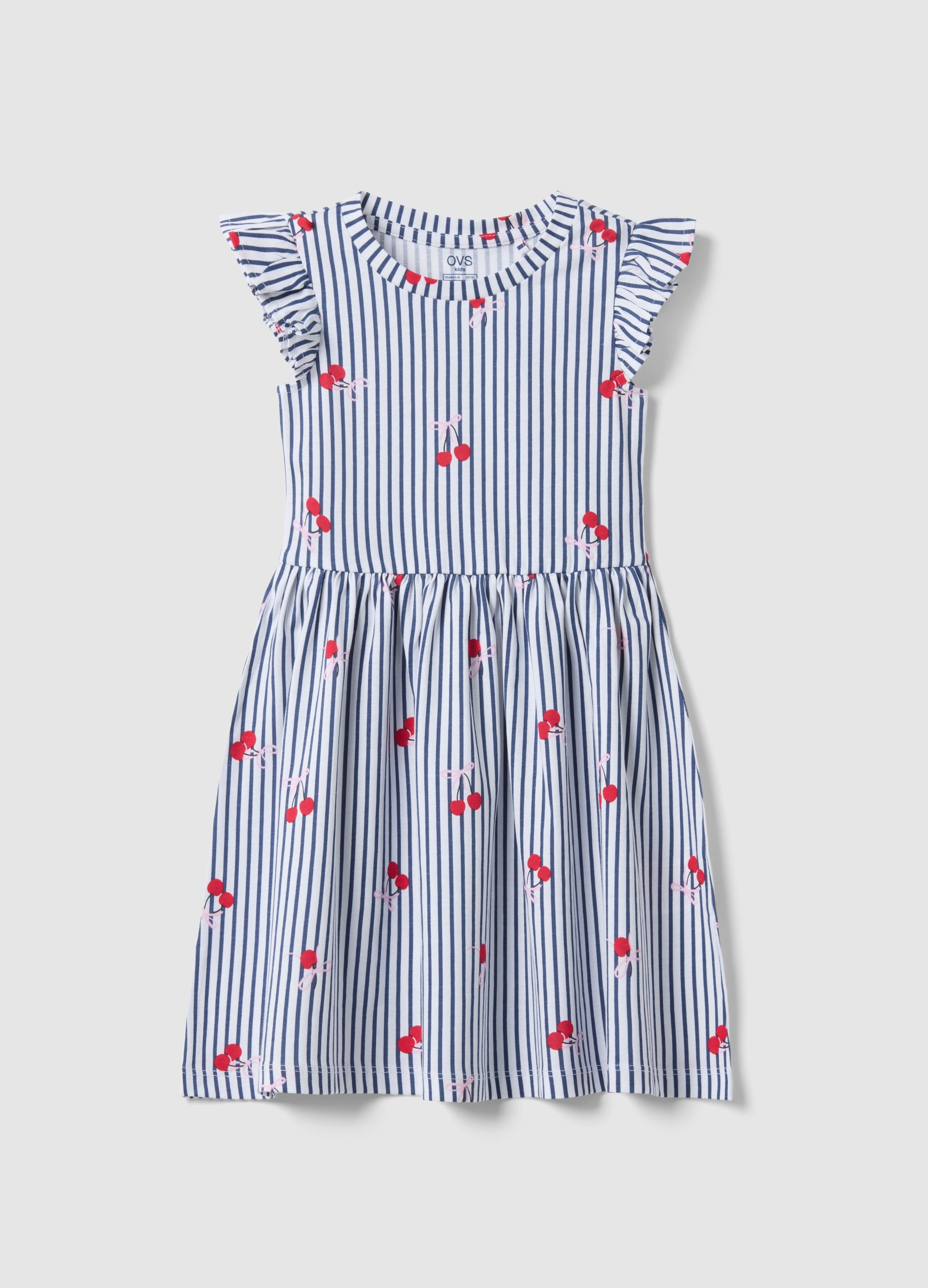 OVS KIDS, Vestido Azul A Rayas De Puro Algodón Con Volantes Y Estampados Para Niña, Niña, Blanco/azul, Talla: 9-10