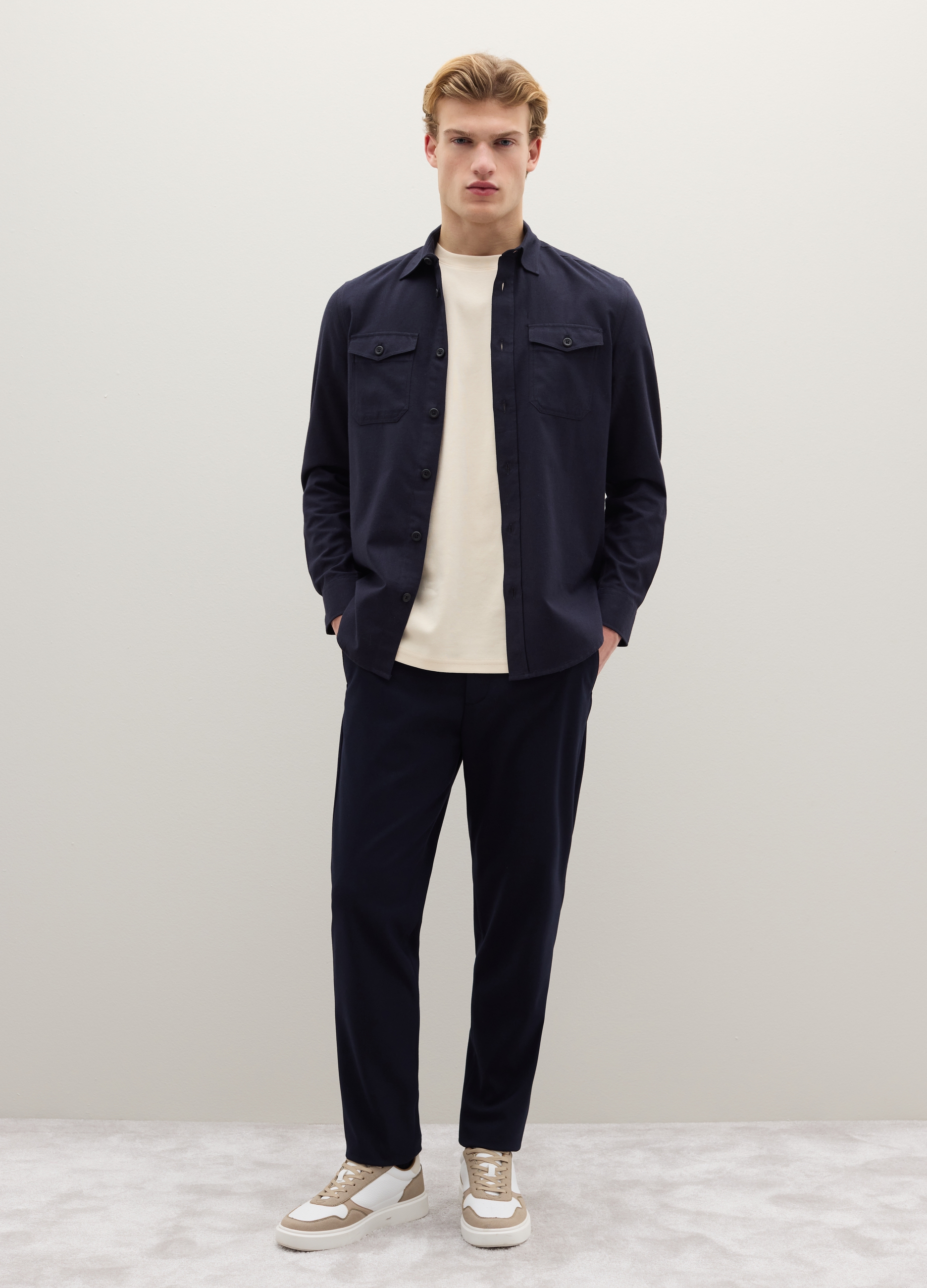 Piombo Contemporary, Camicia In Misto Cotone E Lana Nera Regular Fit Con Colletto Classico, Uomo, Nero, Taglia: L