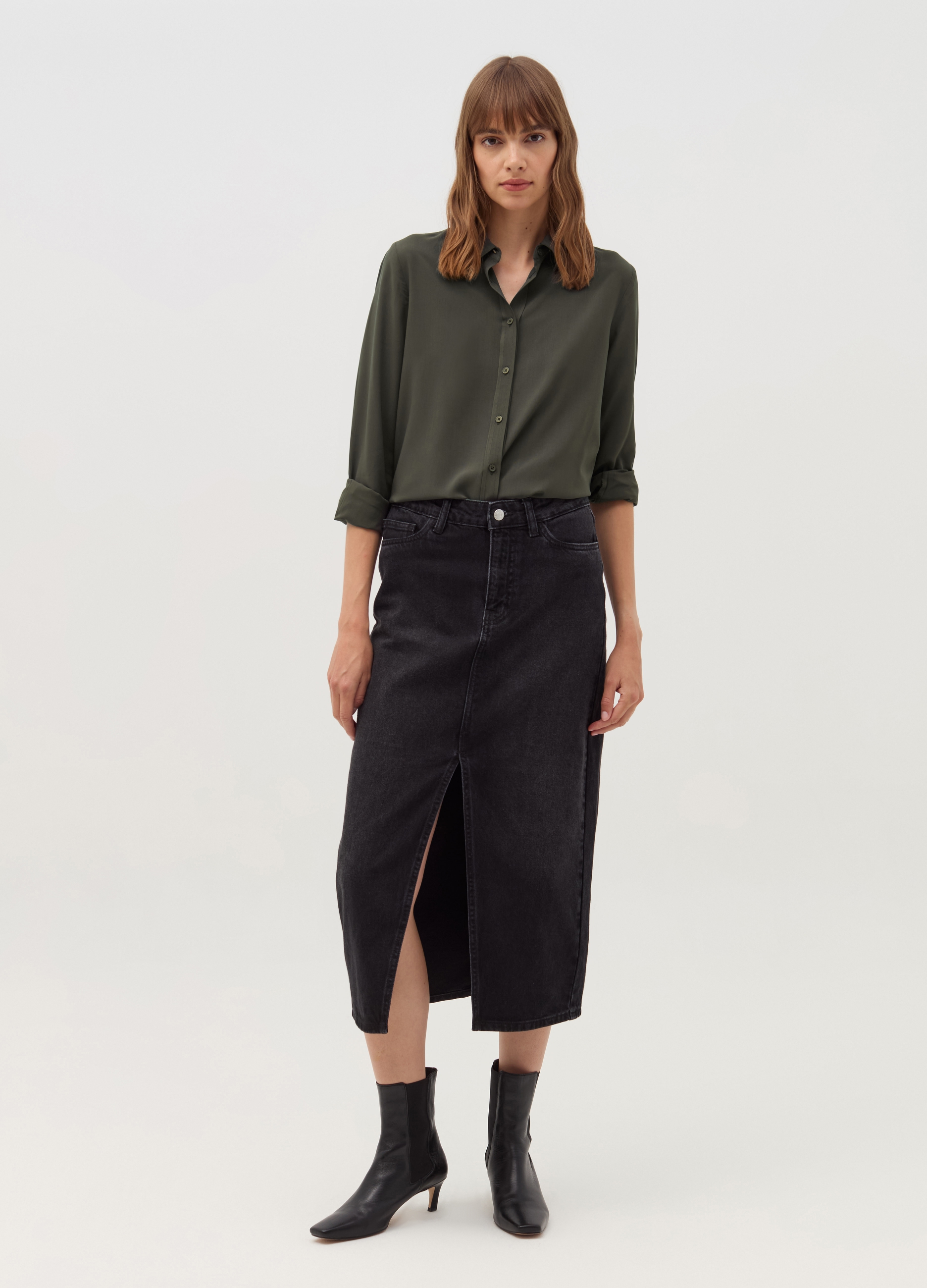 OVS, Camicia In Viscosa Tinta Unita, Donna, Verde, Taglia: 38