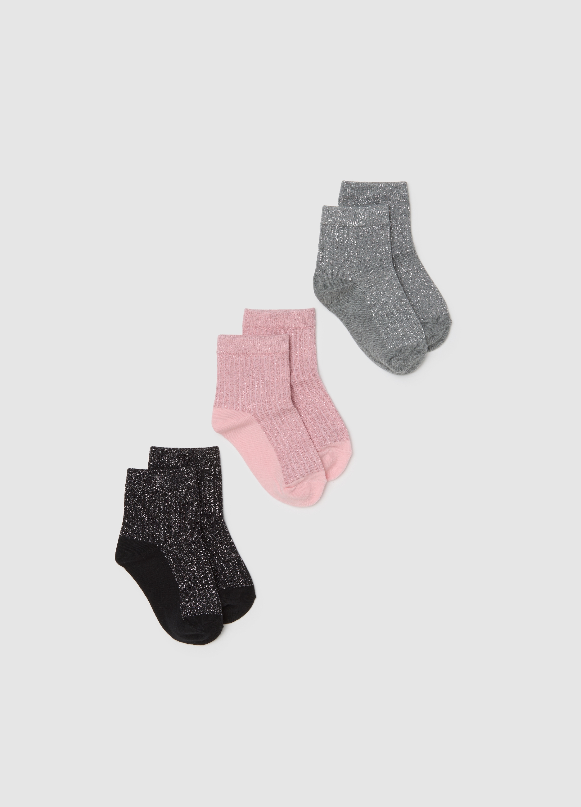 OVS KIDS, Pack De Tres Calcetines Cortos Para Niña En Mezcla De Algodón Multicolor, Niña, Negro/rosa, Talla: 25/27