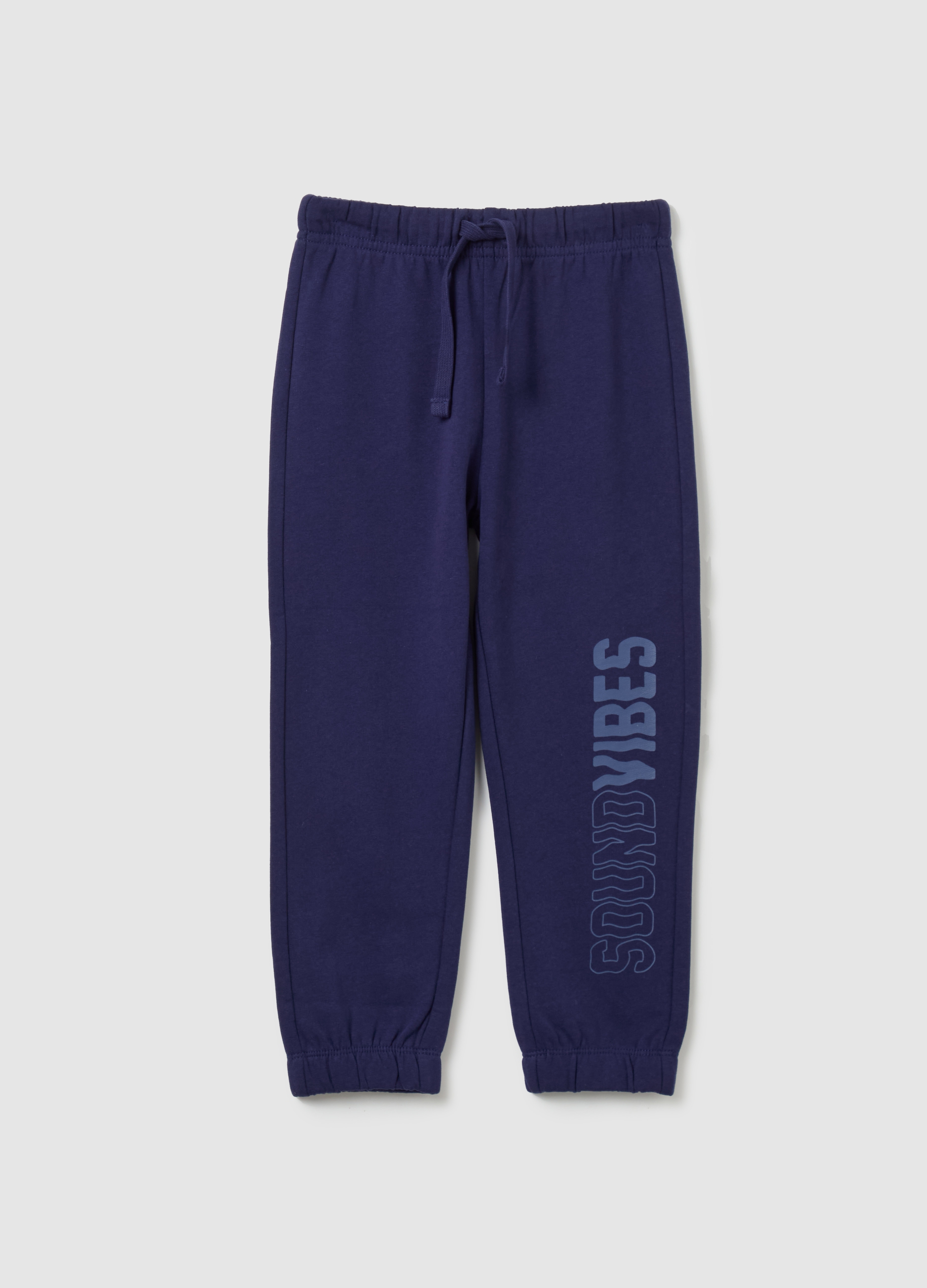 Joggers De Felpa Con Cordón De Ajuste Y Estampado, Niño, Azul oscuro, Talla: 9-10