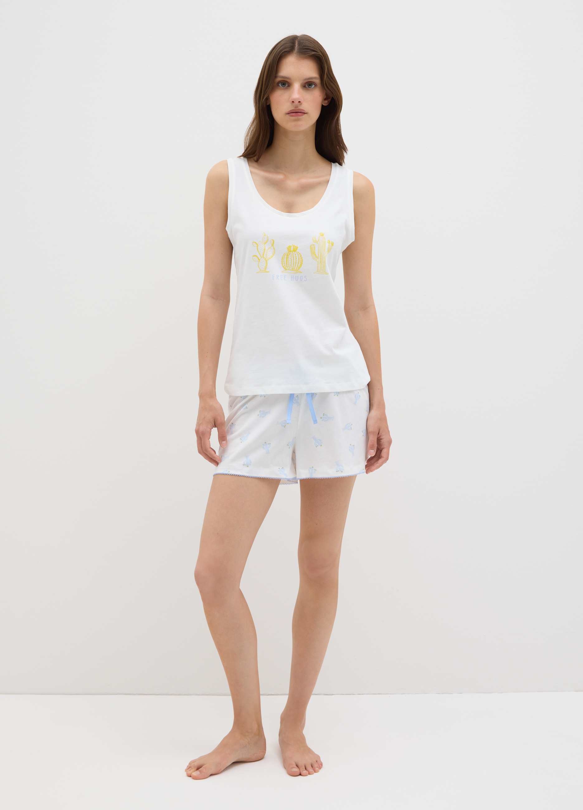 OVS , Completo Pigiama Da Donna In Puro Cotone Bianco, Bianco, Taglia: S