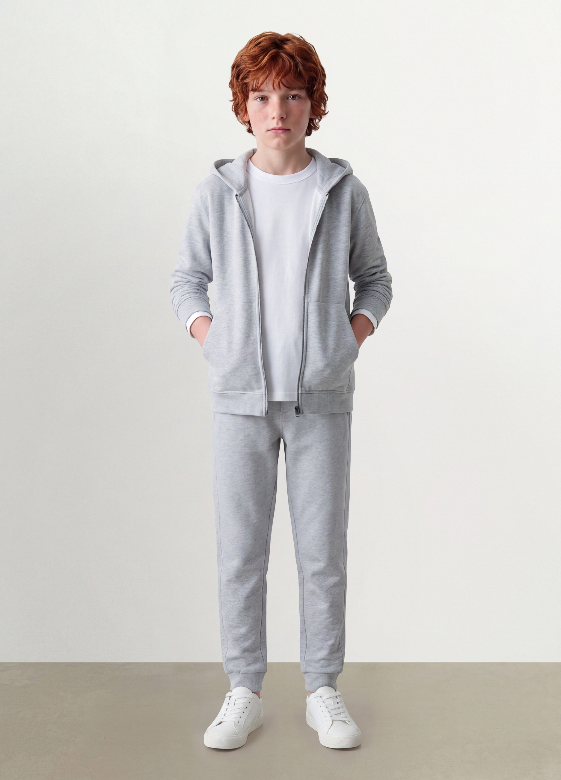OVS KIDS, Felpa Grigia Con Cappuccio E Zip In Puro Cotone Organico Per Ragazzo Relaxed Fit, Bambino, Grigio, Taglia: 12-13