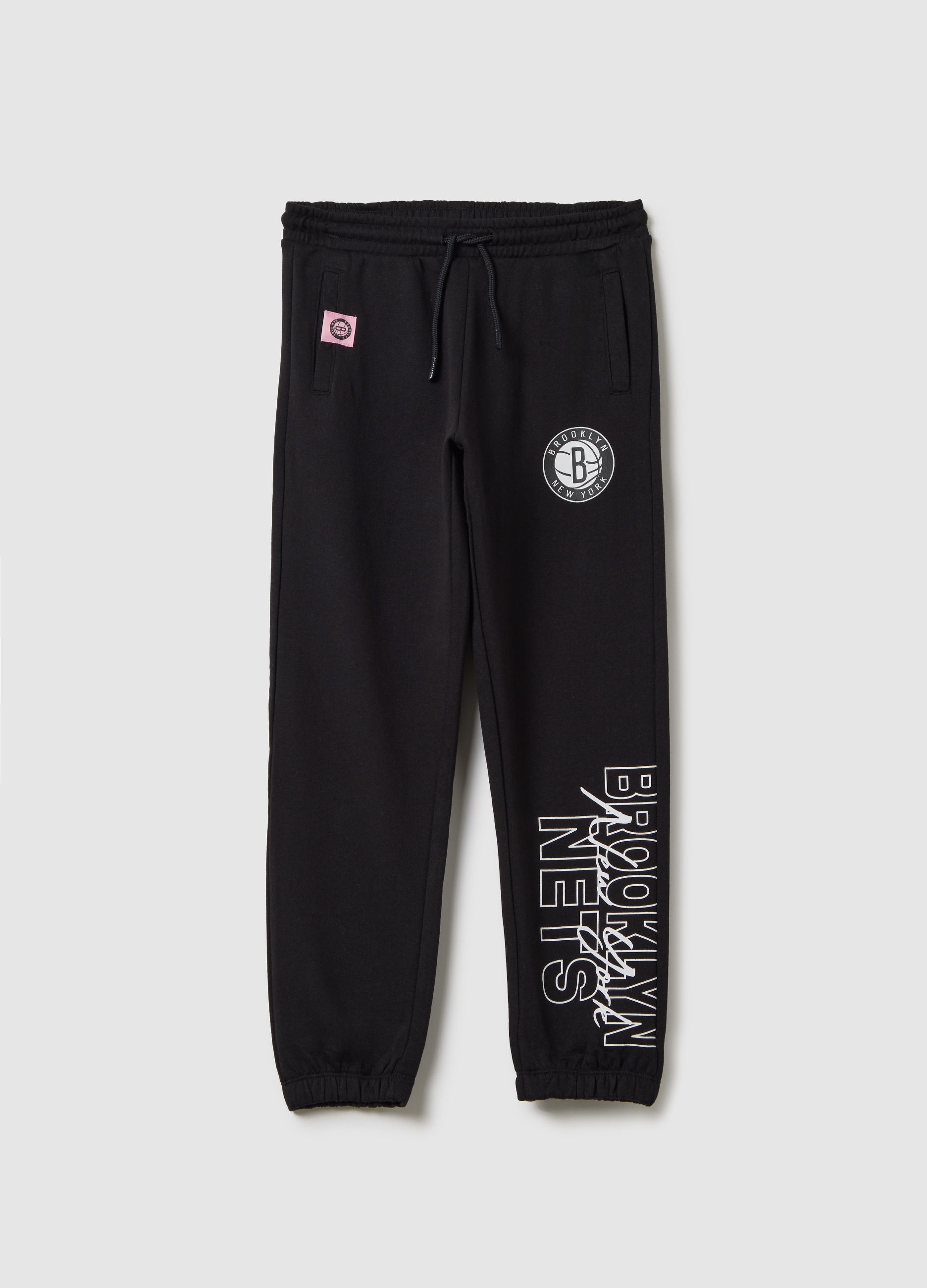NBA, Joggers Nero In Cotone Con Stampa Nba Brooklyn Nets, Bambina, Nero, Taglia: 10-11