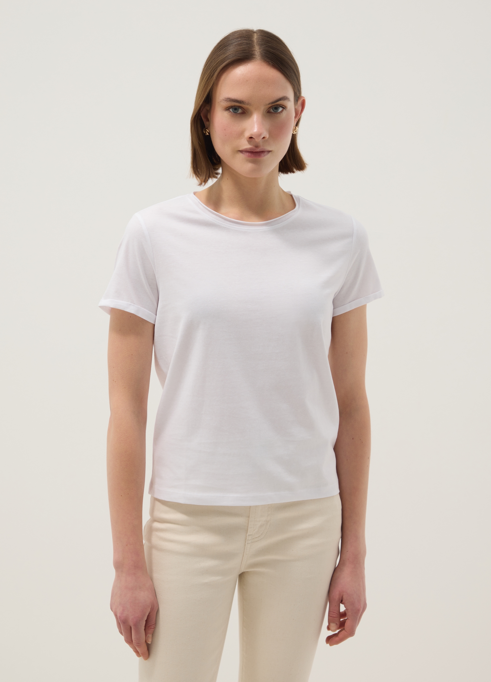 Camiseta Blanca De Manga Corta De Algodón Puro Ajuste Regular, Mujer, Blanco óptico, Talla: 34