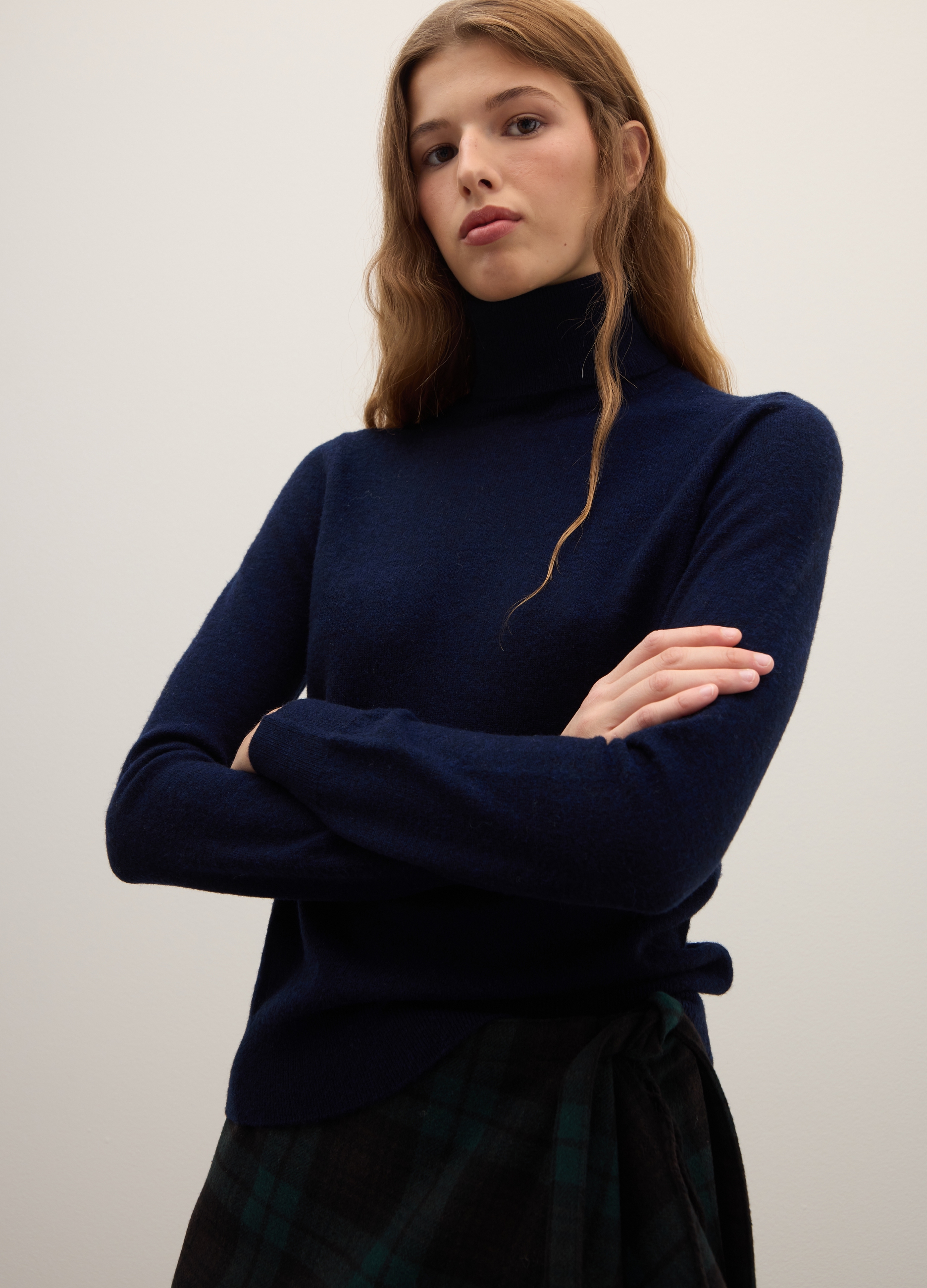 PIOMBO, Jersey De Cuello Alto Azul De Lana Pura Ajuste Regular, Mujer, Azul marino, Talla: 38