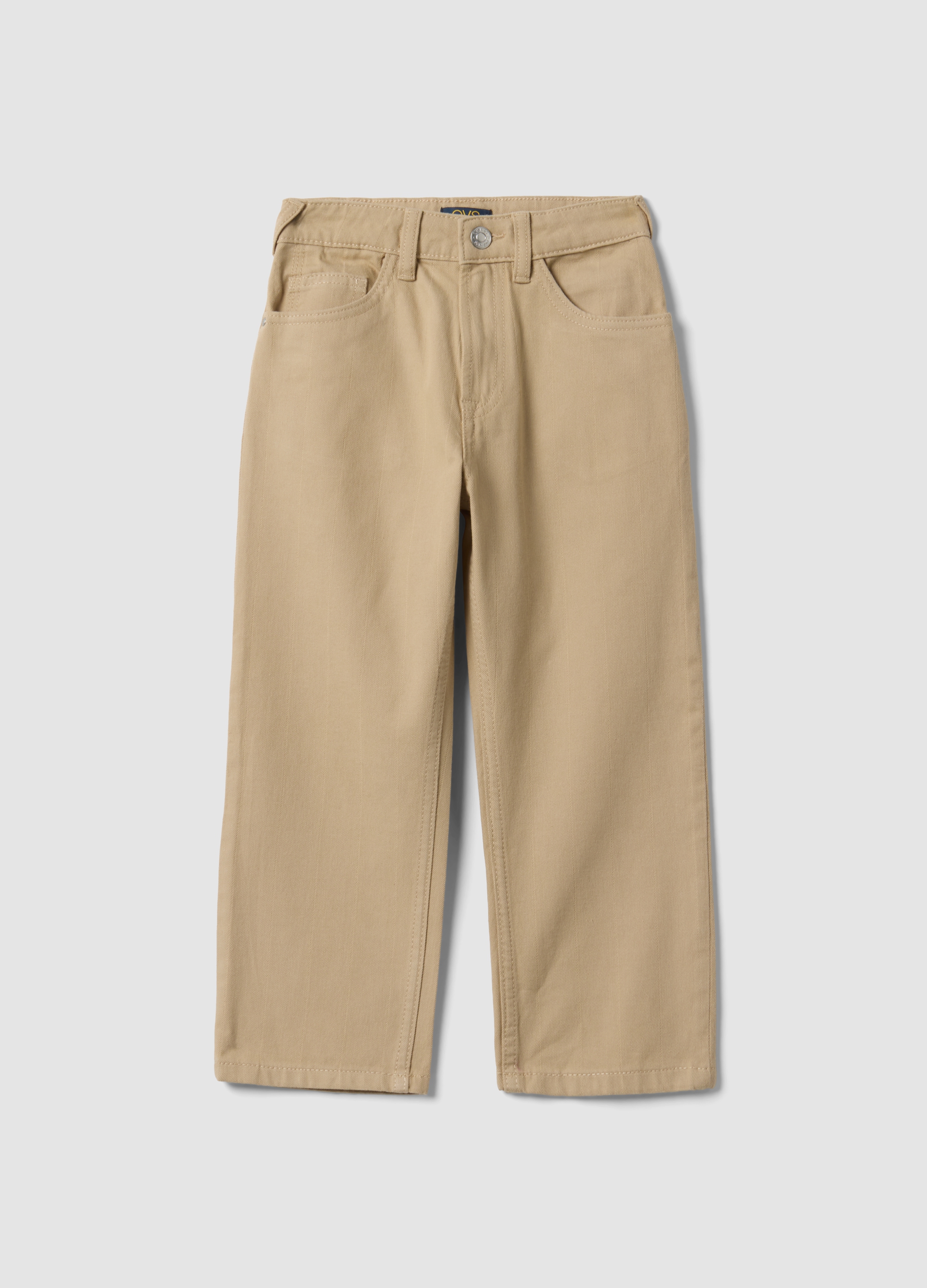 OVS KIDS, Pantaloni Beige In Cotone Elasticizzato Relaxed Fit Per Bambino, Beige, Taglia: 7-8